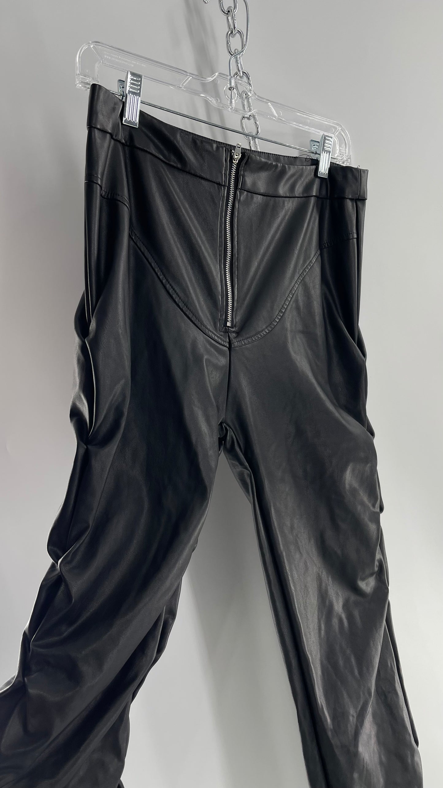 Vintage Black Faux Leather Stacked Flared Pant (29)