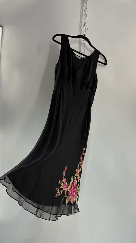 Vintage 1990s ROBBIE BEE 100% Silk Black Gown with Underbust Stitch and Matching Tie Bust Blouse (8)