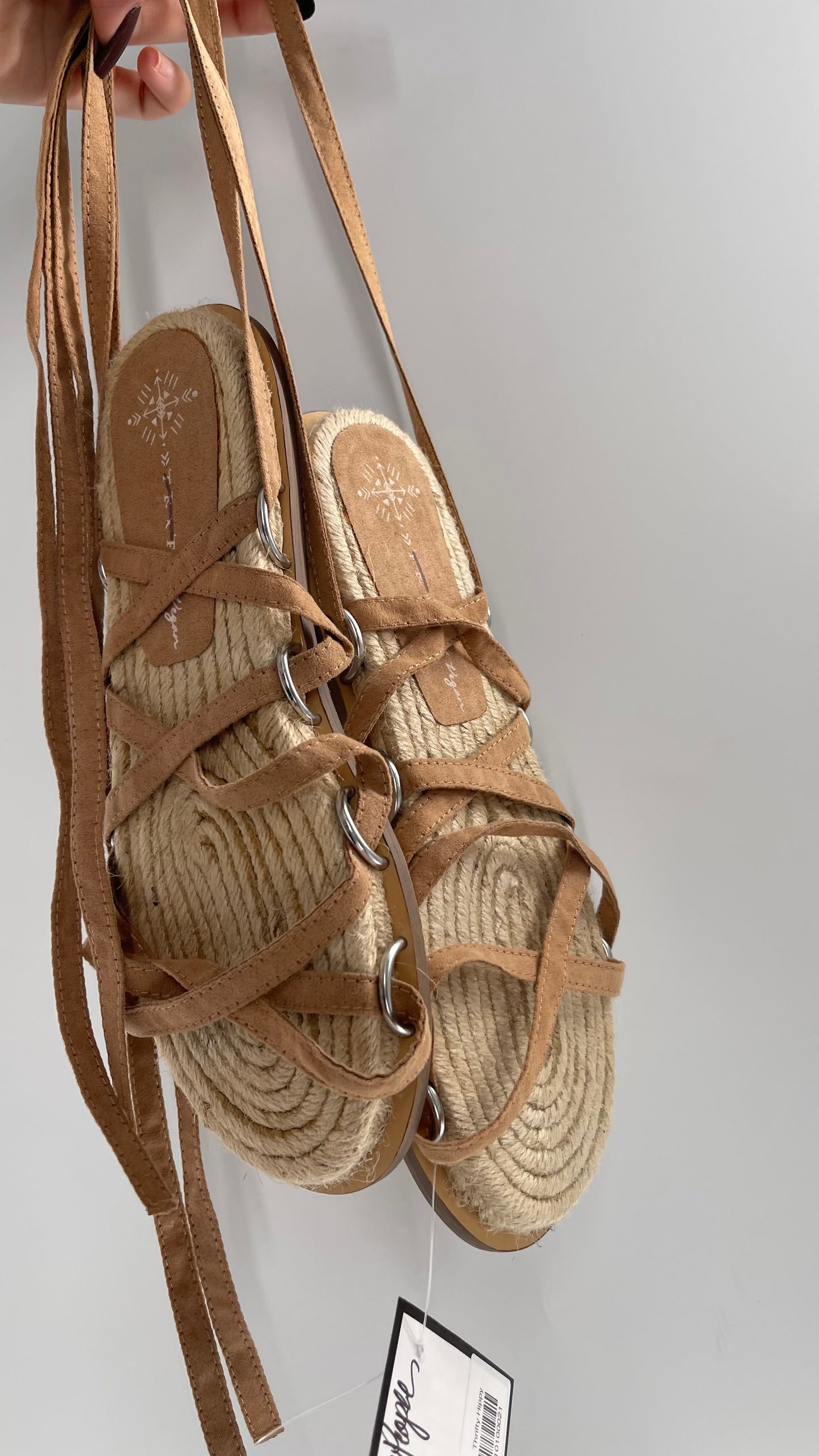 Free People Vegan Faux Leather Gladiator Wrap Up Sandals with Wicker Sole (7)