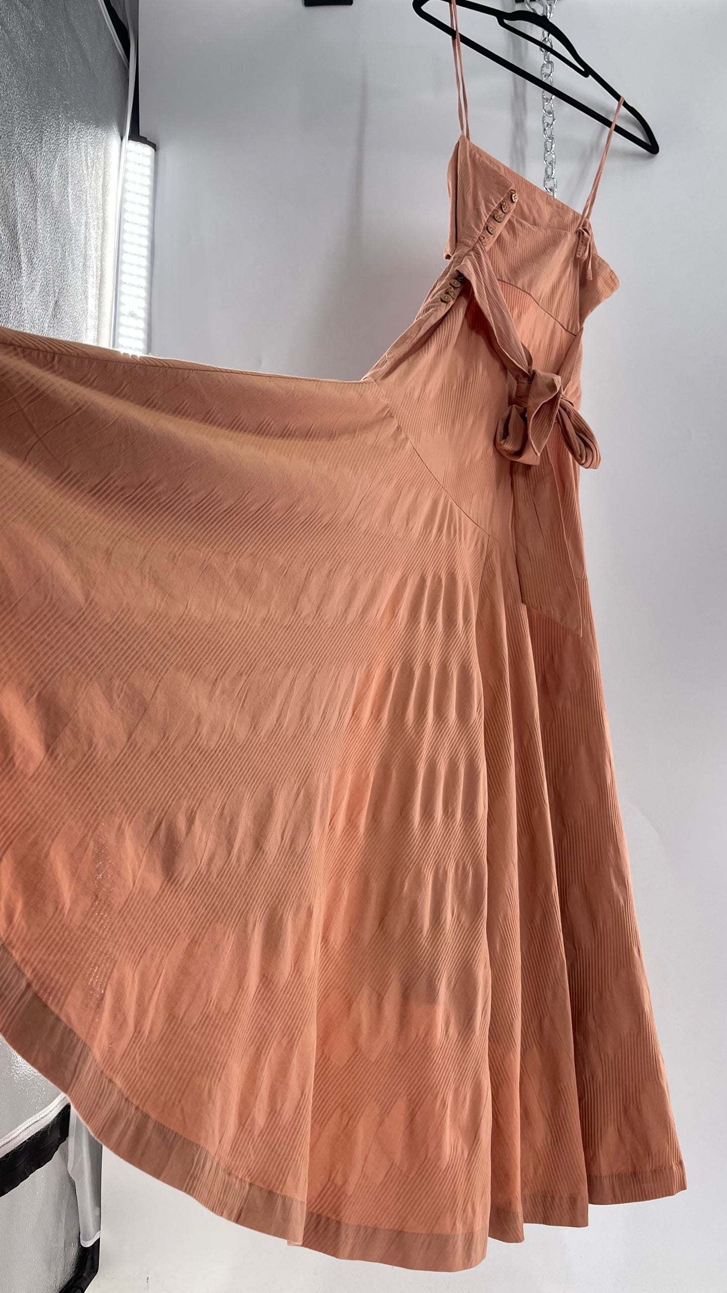 Free People Terracotta/ Smoky Pink Maxi Dress with Exposed Midriff, Waist Bow, and Side Slit with Tags Attached  (M)