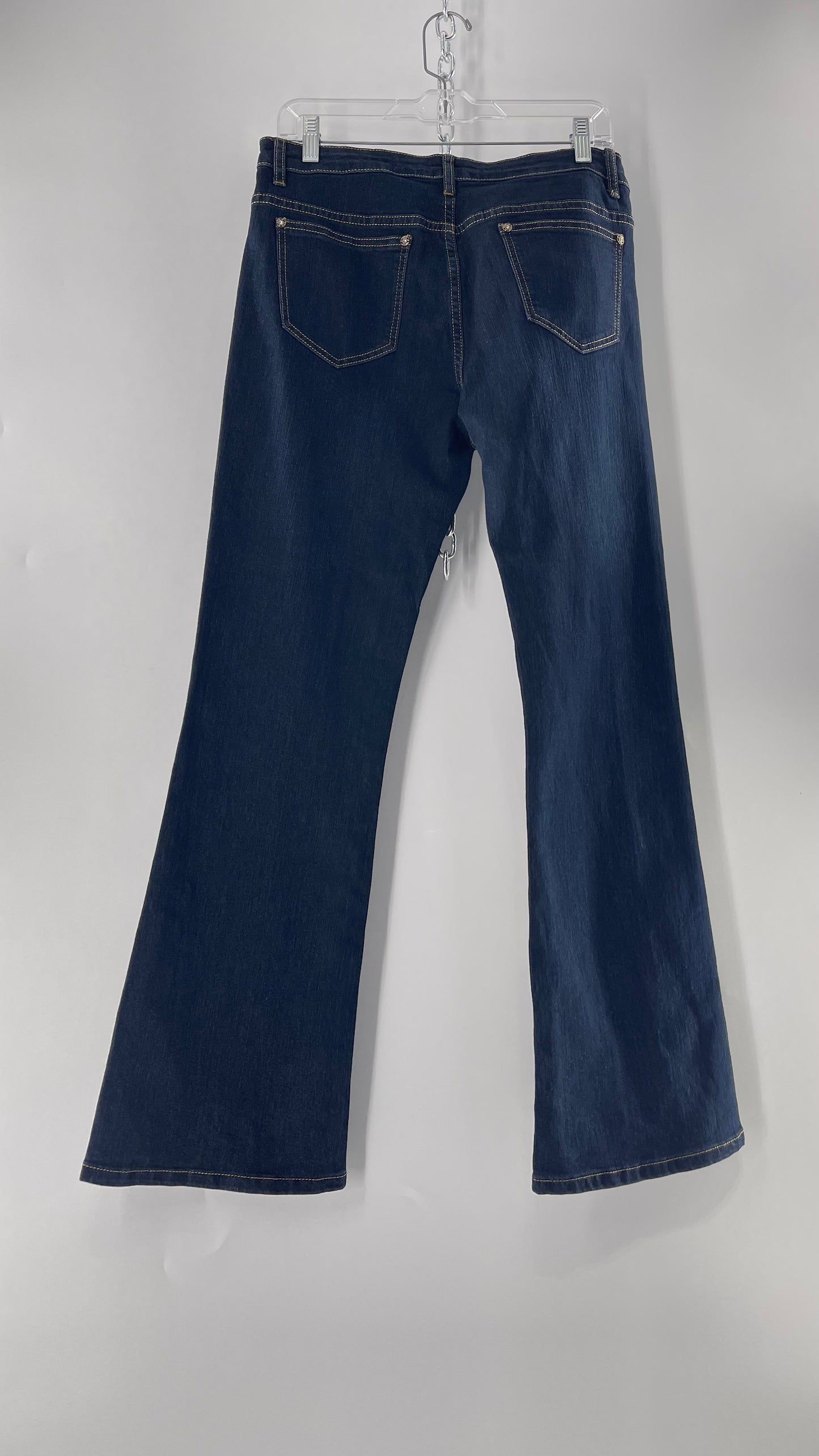 Deadstock Vintage V Christina Dark Wash Gemstone Gold Grommet Jeans (10)