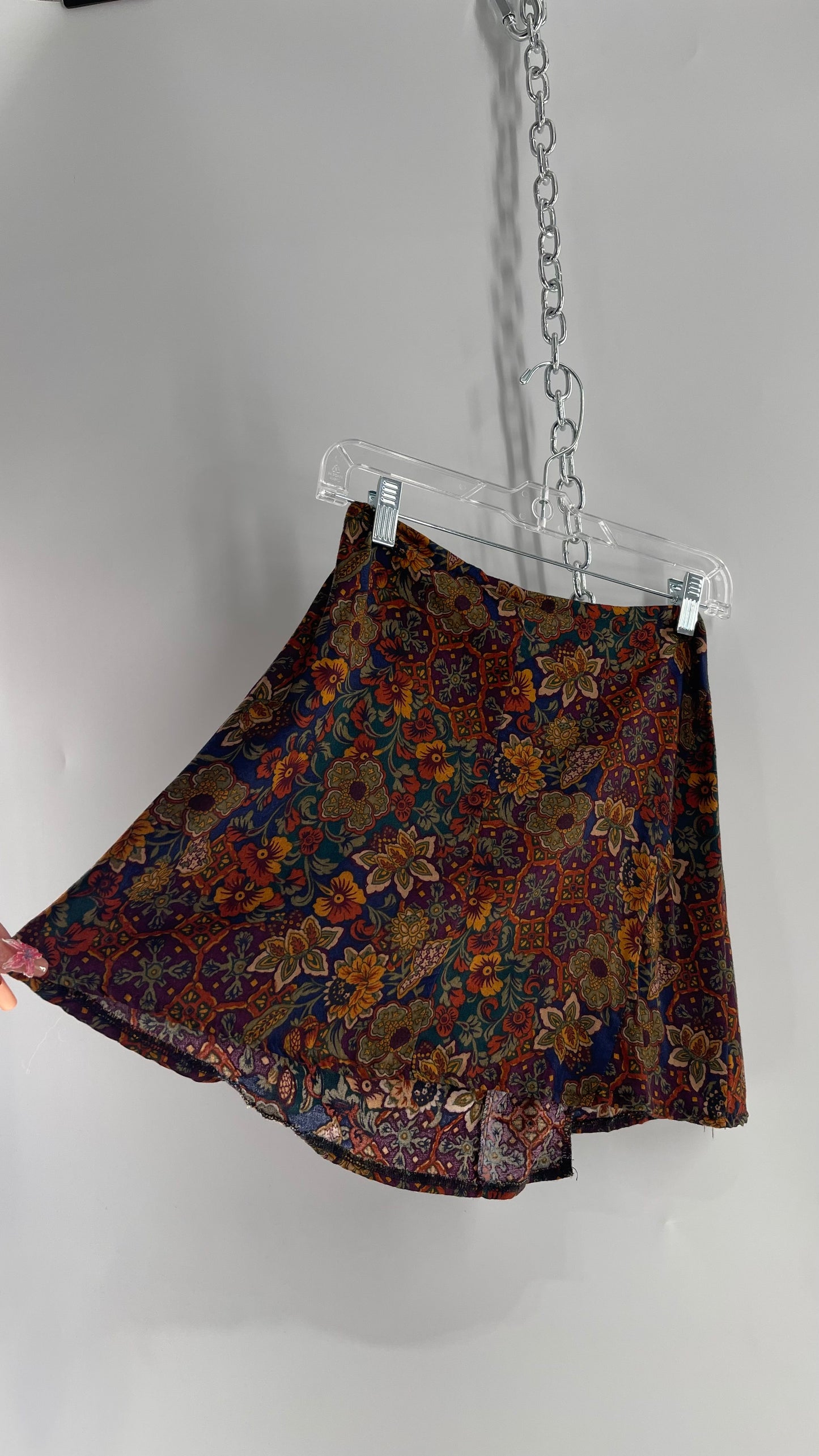 Side Tie Skirt Made from Vintage Fall Themed Paisley Skirt (S/M)