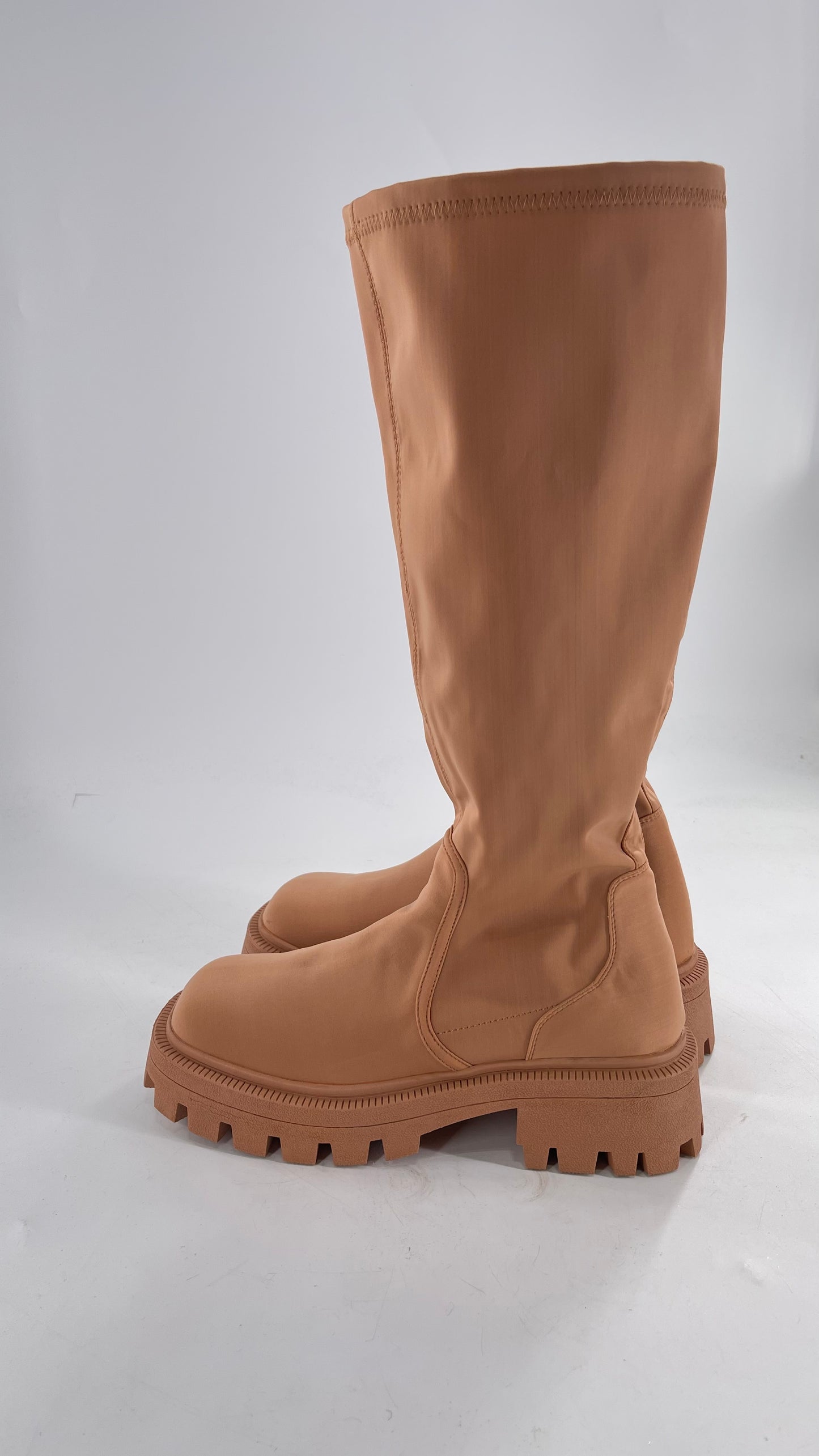 Urban Outfitters Tan Knee High Square Toe Sock Boot (8)