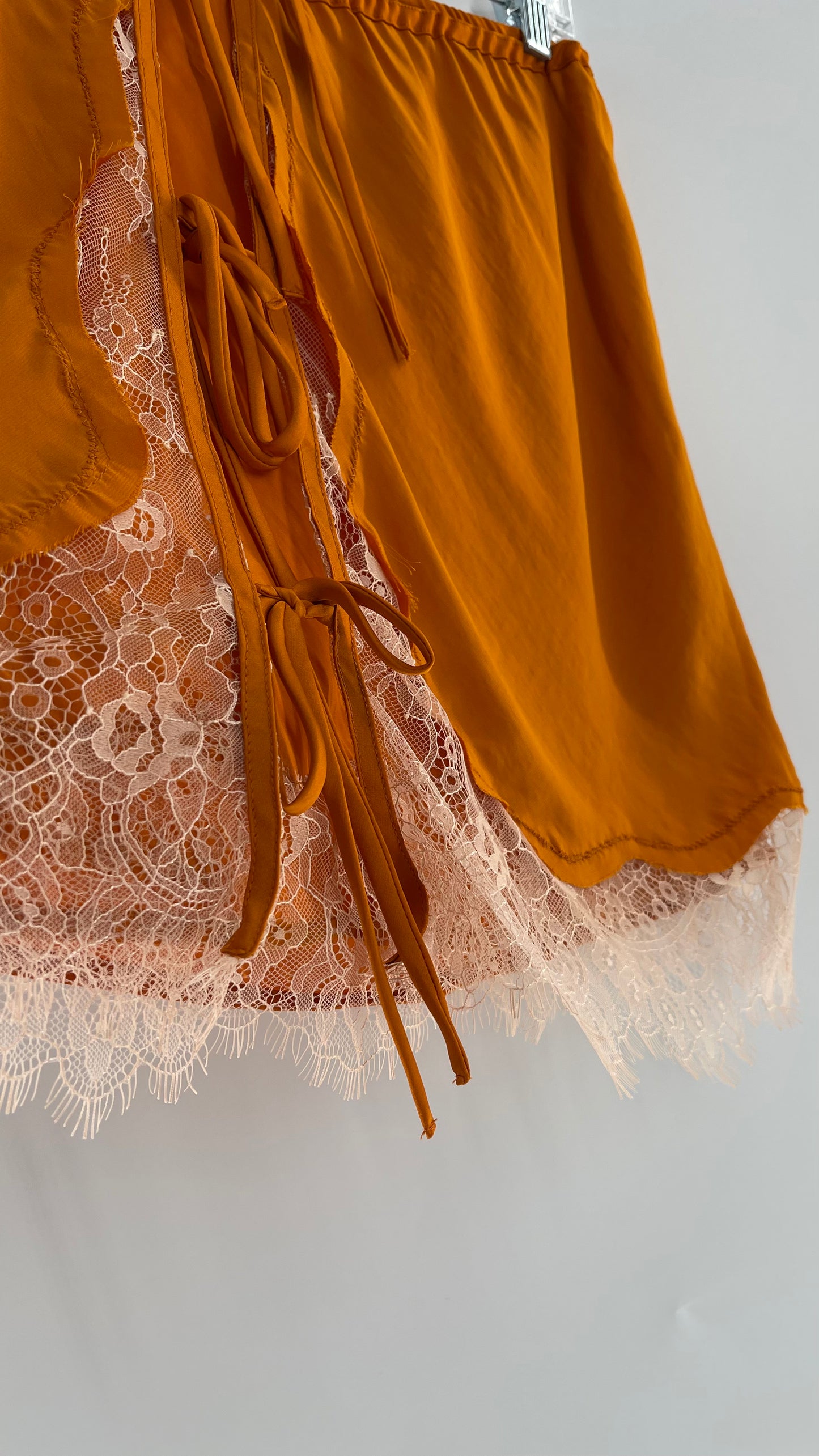 Free People Orange Lace Trim Silky Mini Skirt (Medium)