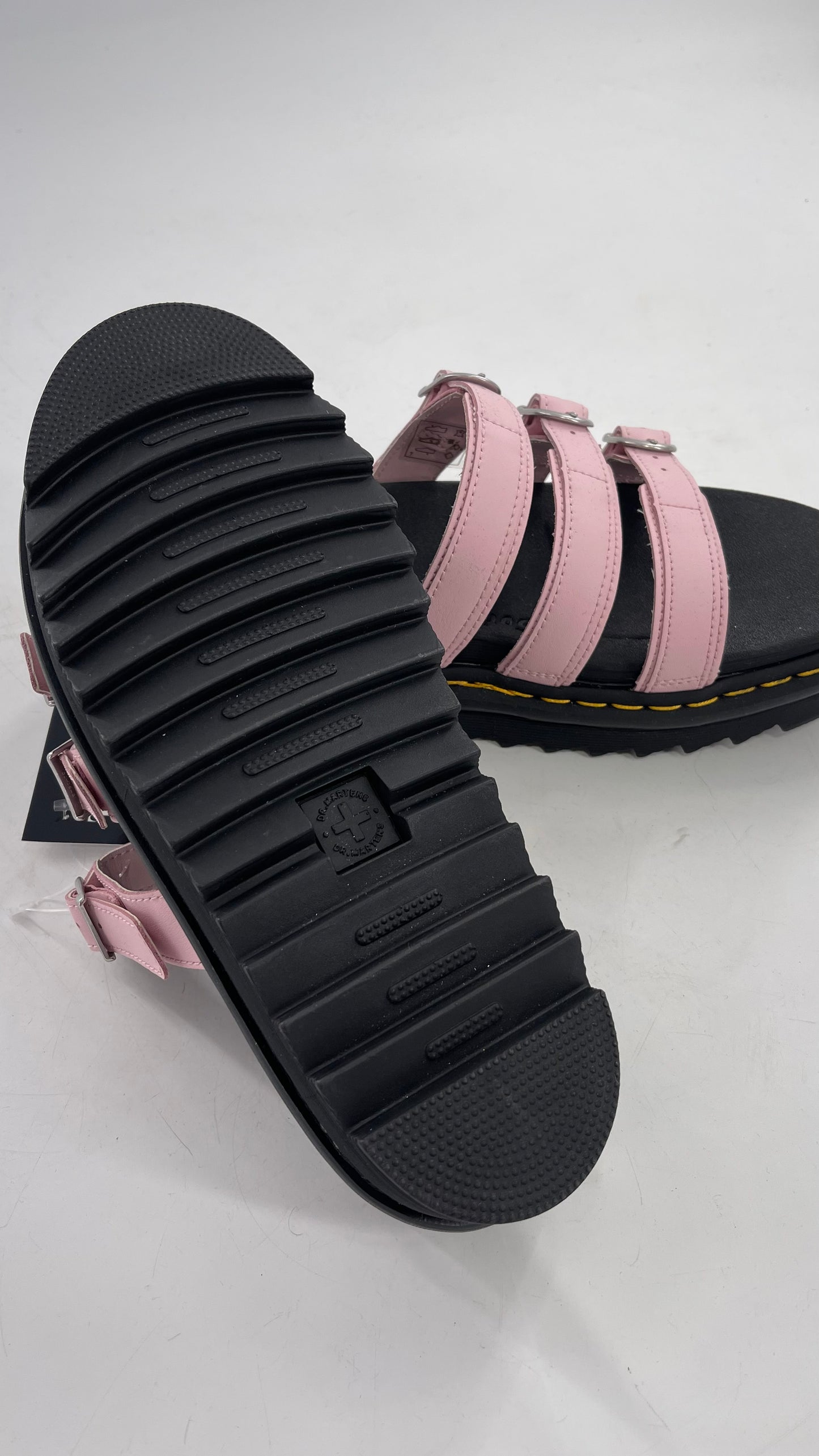 Dr. Martens Baby Pink Strappy Platform Sandal with Heavy Metal Buckle (10)