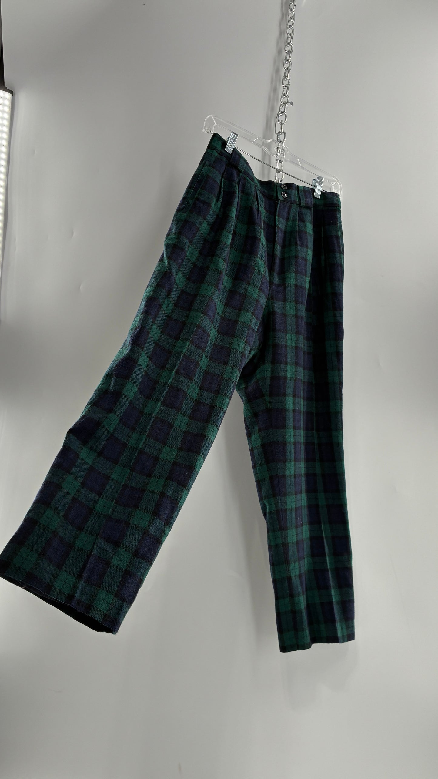 Vintage Collectible Gold by GIORGIO SANT’ANGELO 100% Wool Plaid Navy and Green Trouser (10)