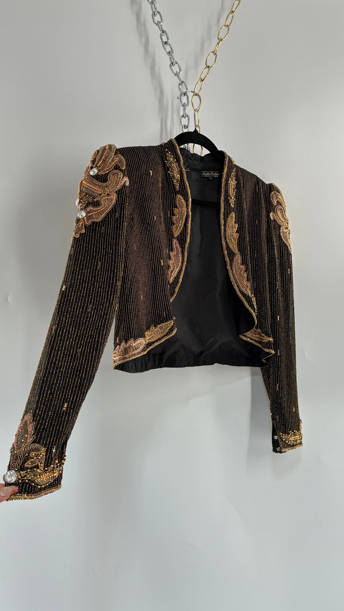 Vintage CREATIVE CREATIONS Black Blazer with Intricate Gold Beading (Medium)
