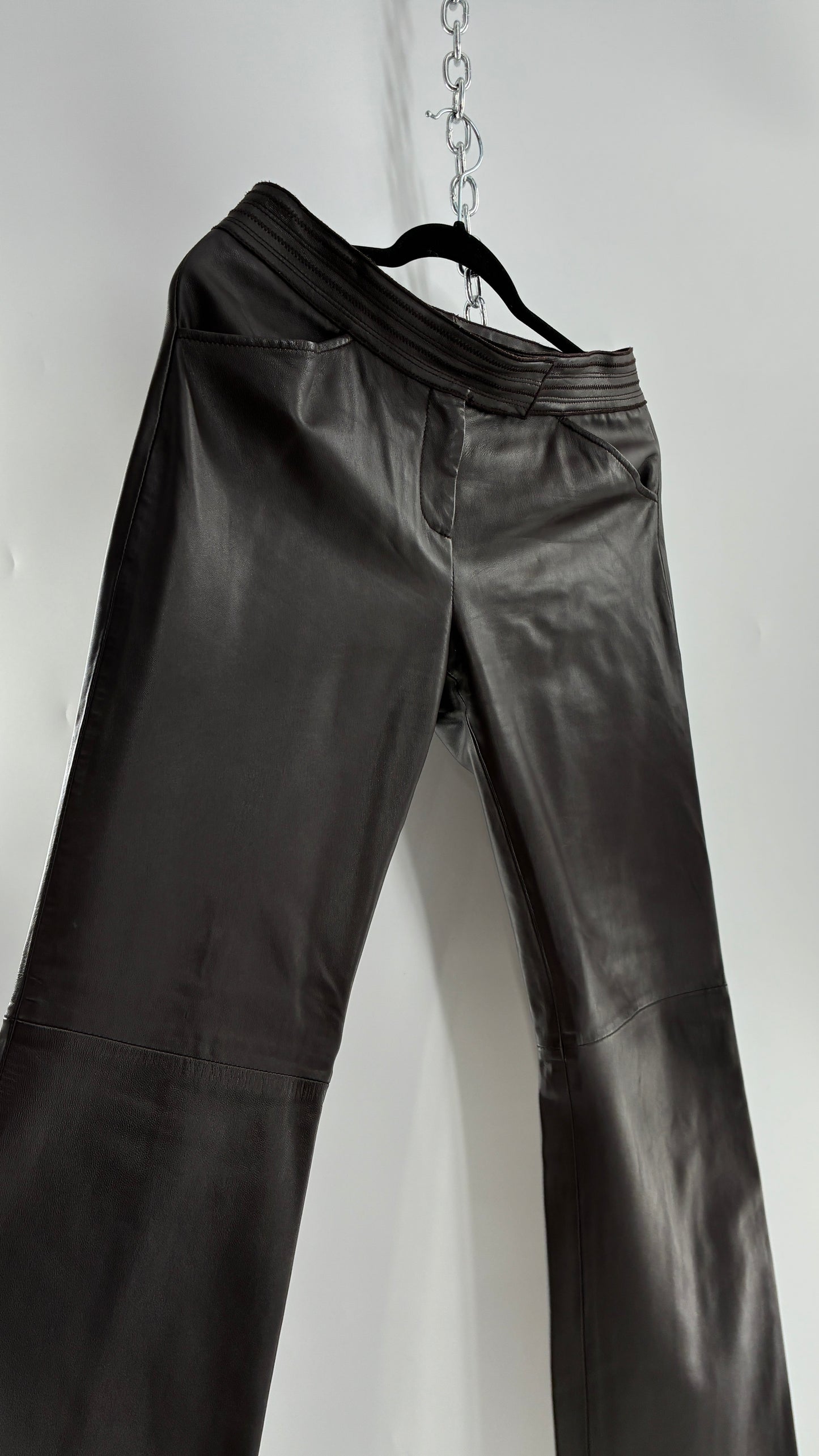 Vintage ETCETERA Deep Brown Low Waisted Embroidered, Side Closure Pants with Bootcut Hem (4)