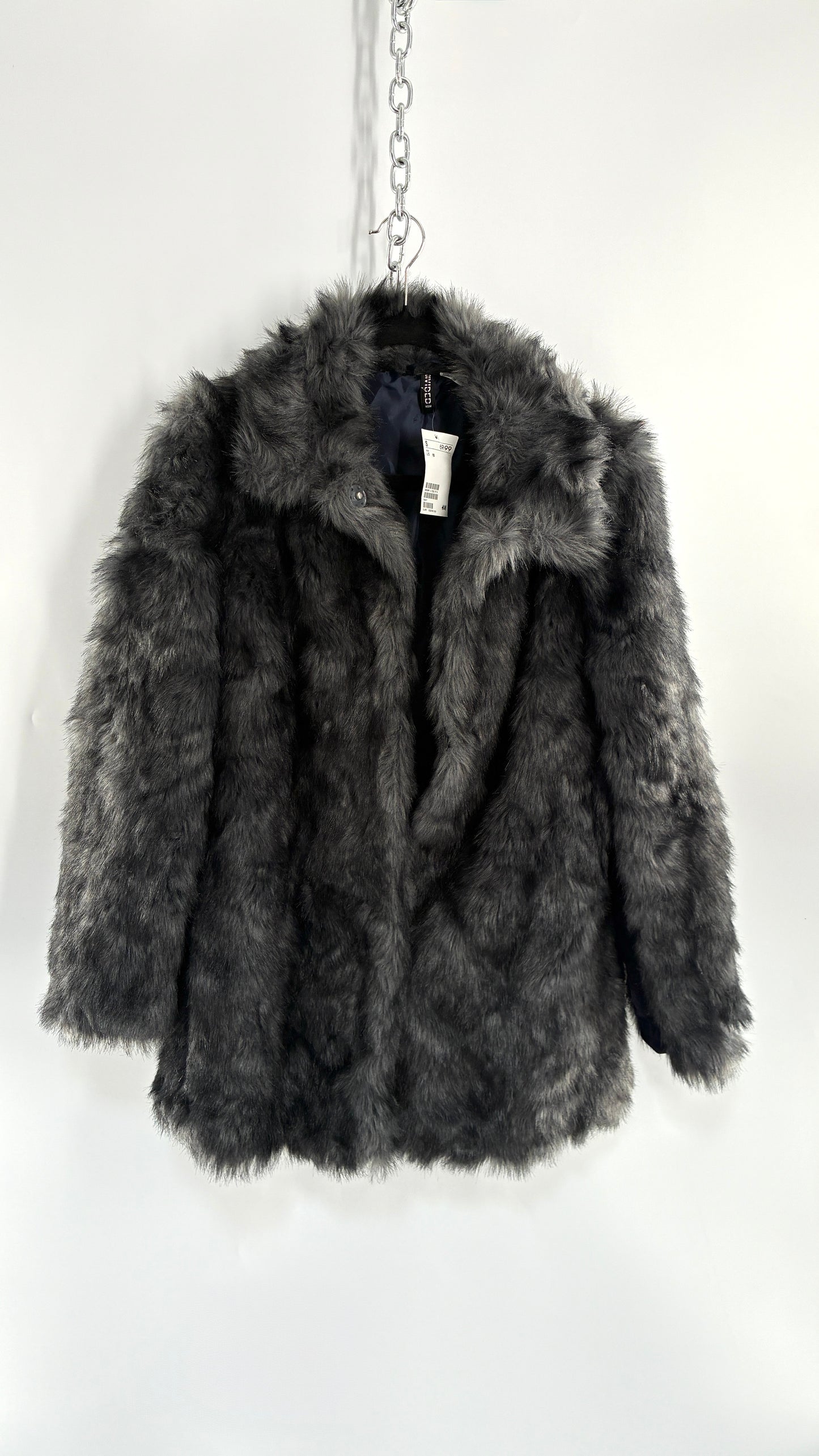 H&M Grey Boxy Fur Coat with Tags Attached (10)