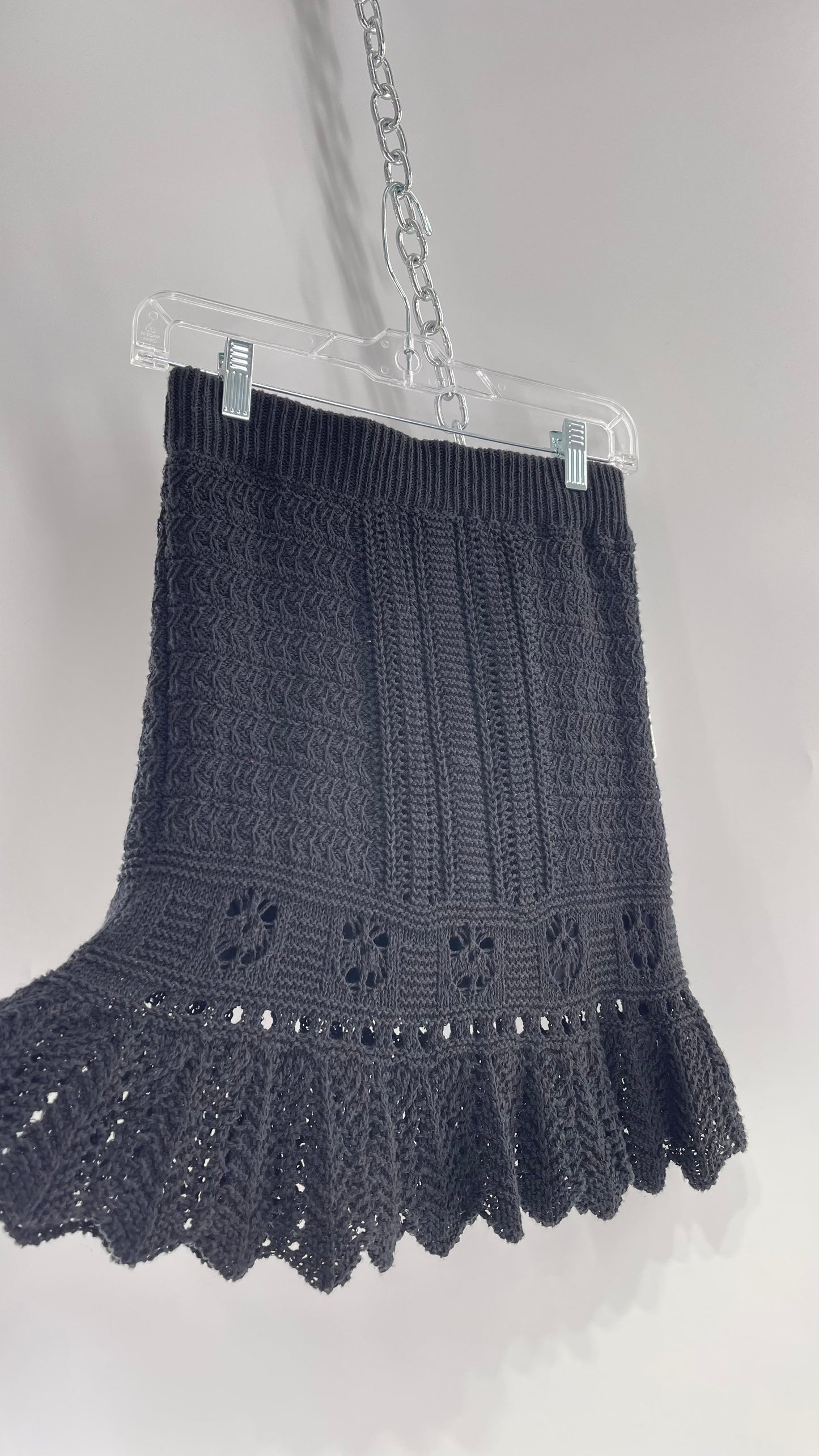 Anthropologie Black Crochet Knit Mini Skirt with Tags Attached (Small)