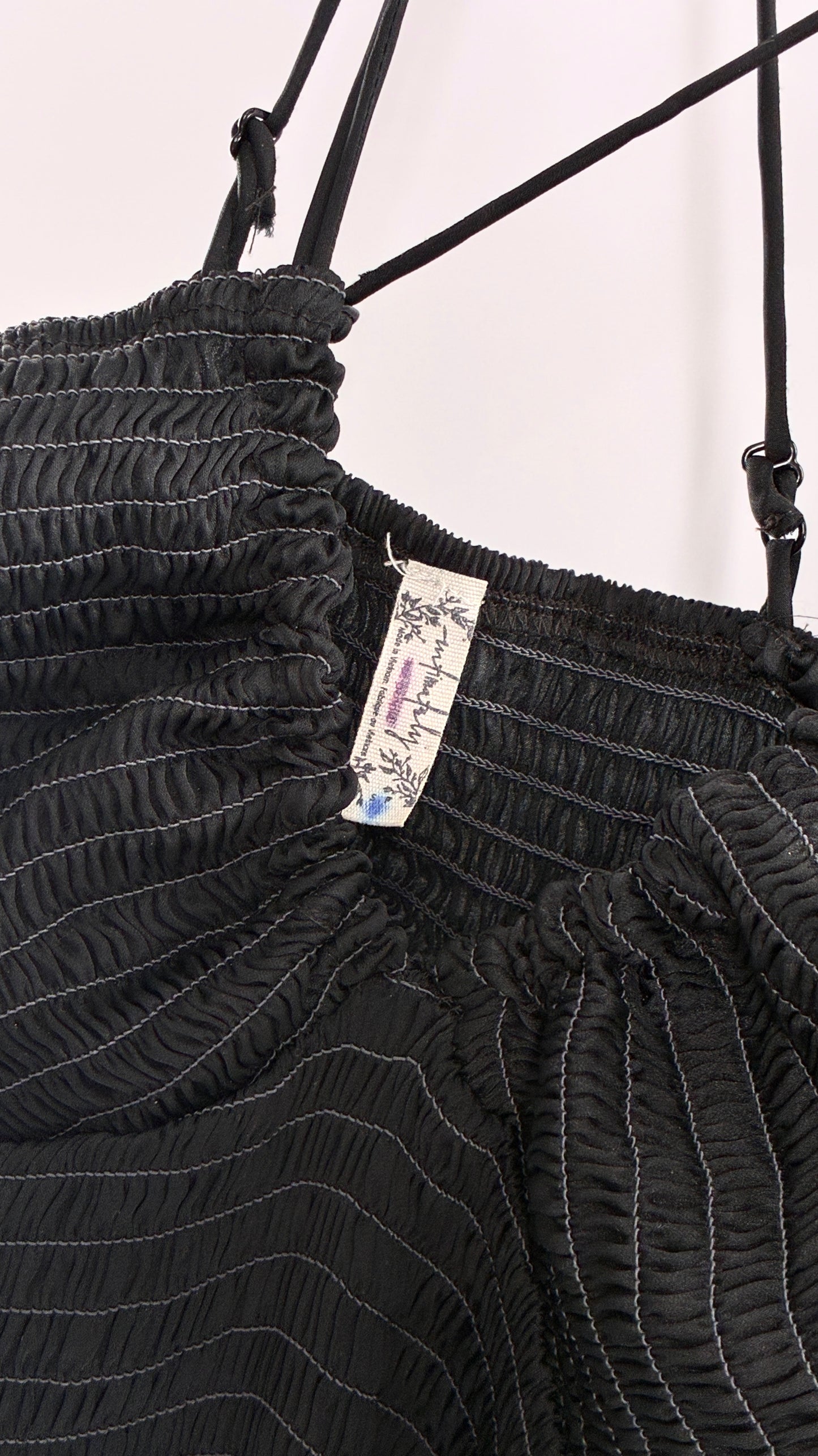 Intimately Free People Black Smocked Bodycon Mini Dress (Small)