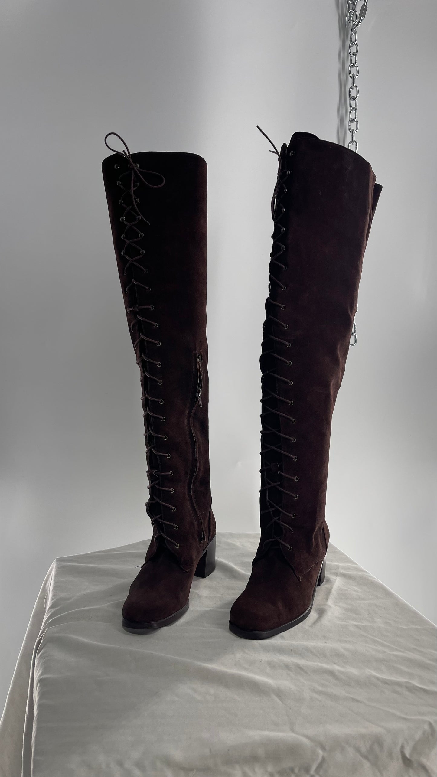 Vintage Kenneth Cole Over the Knee Brown Genuine Suede Leather Combat Boots (8.5)