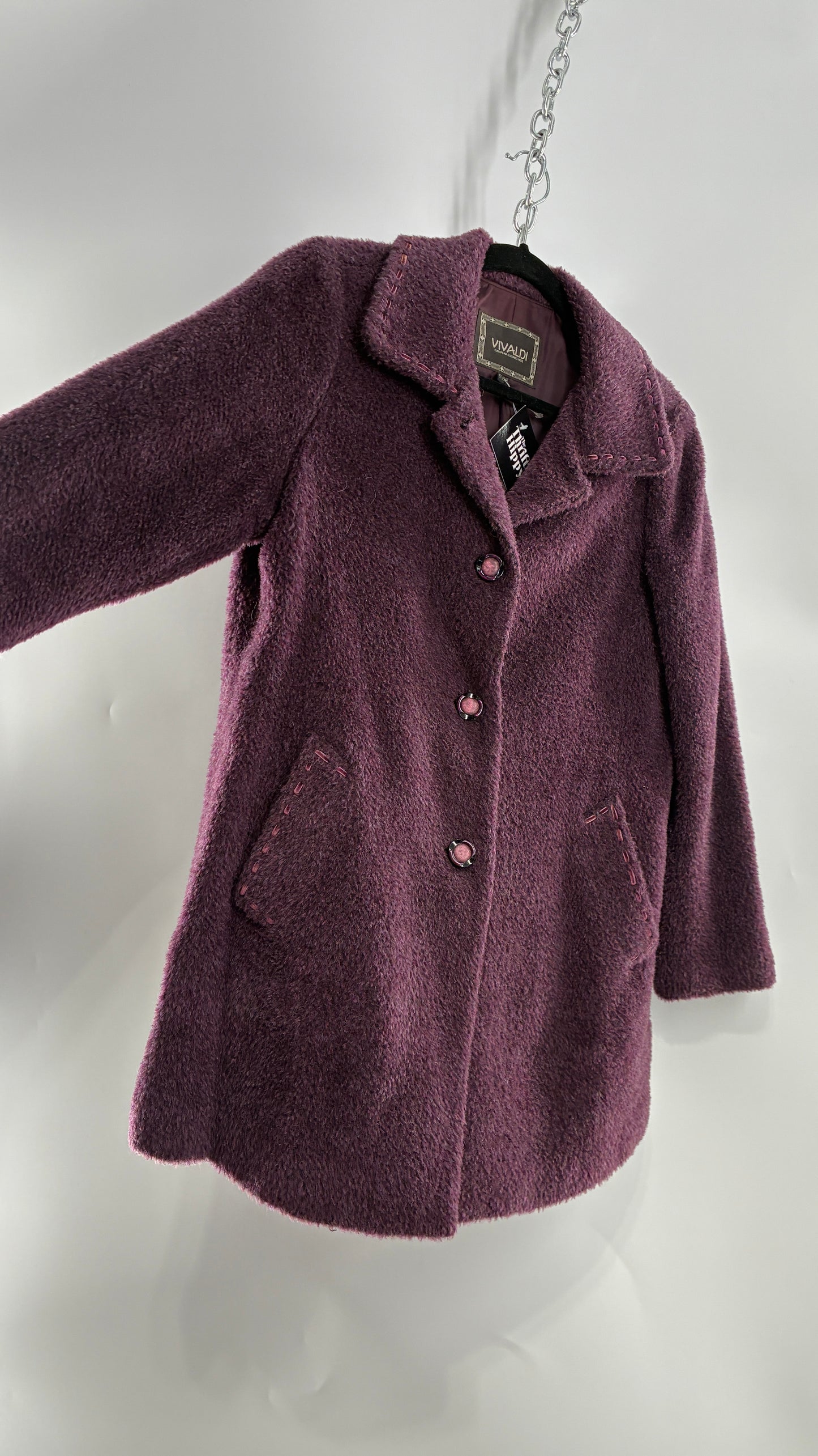 Vintage VIVALDI Purple Coat with Ribbon Stitch Detail (97,102,165cm)