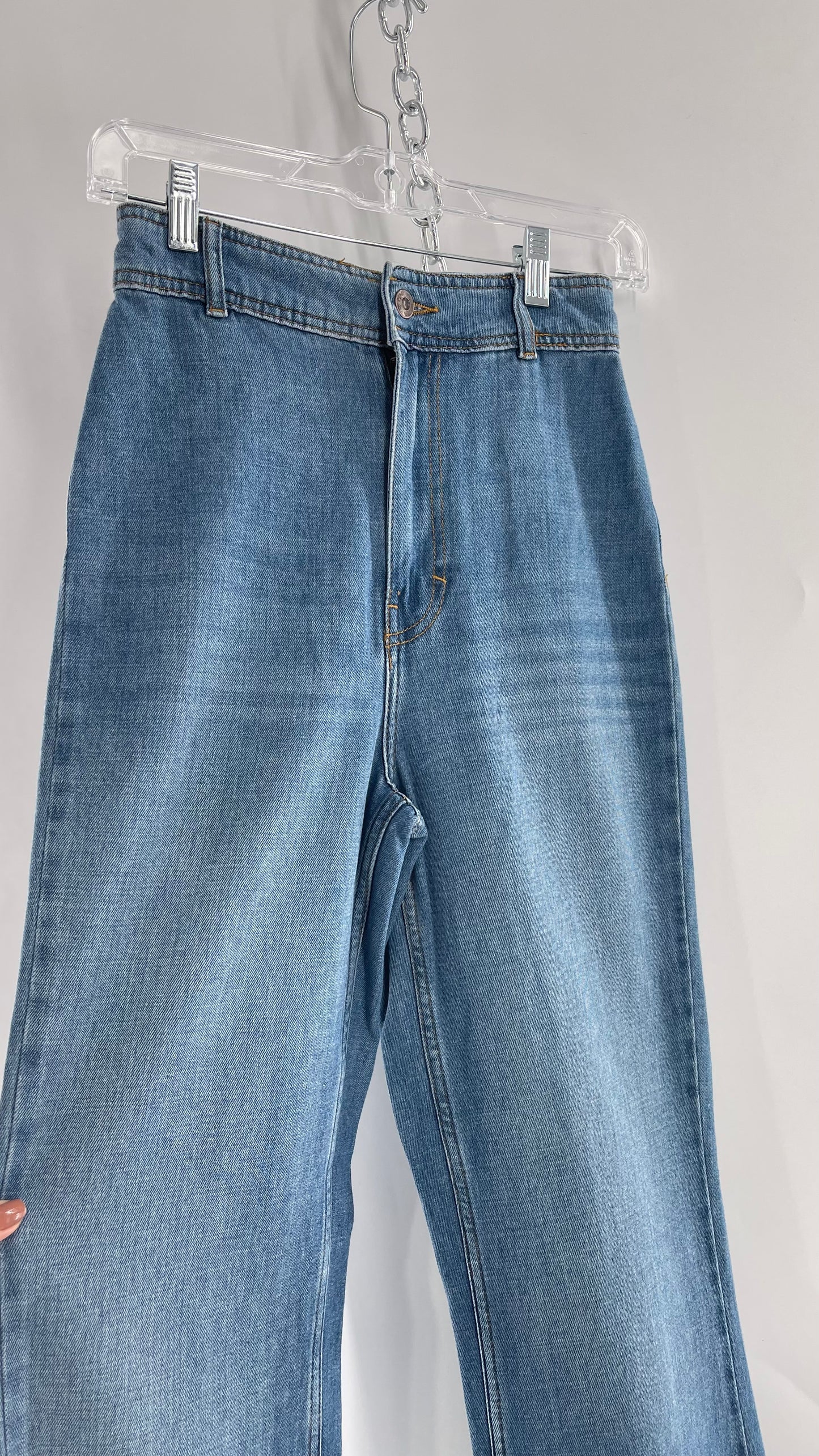 Free People Light Wash High Waisted Wide Leg Jeans (25)