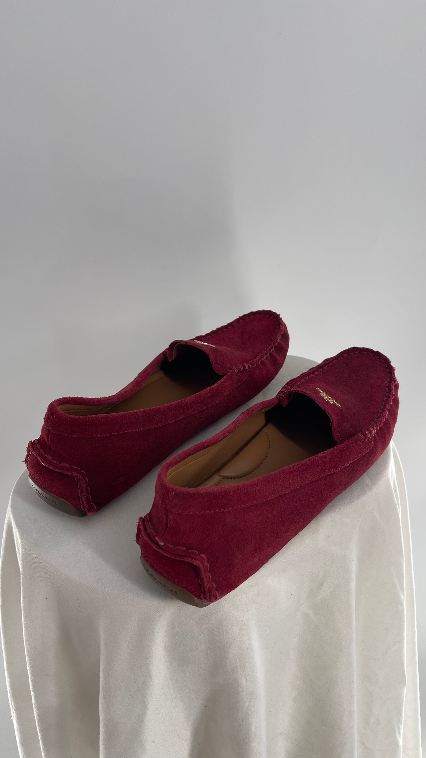 Vintage COACH Raspberry Red Suede Leather Loafer (8)