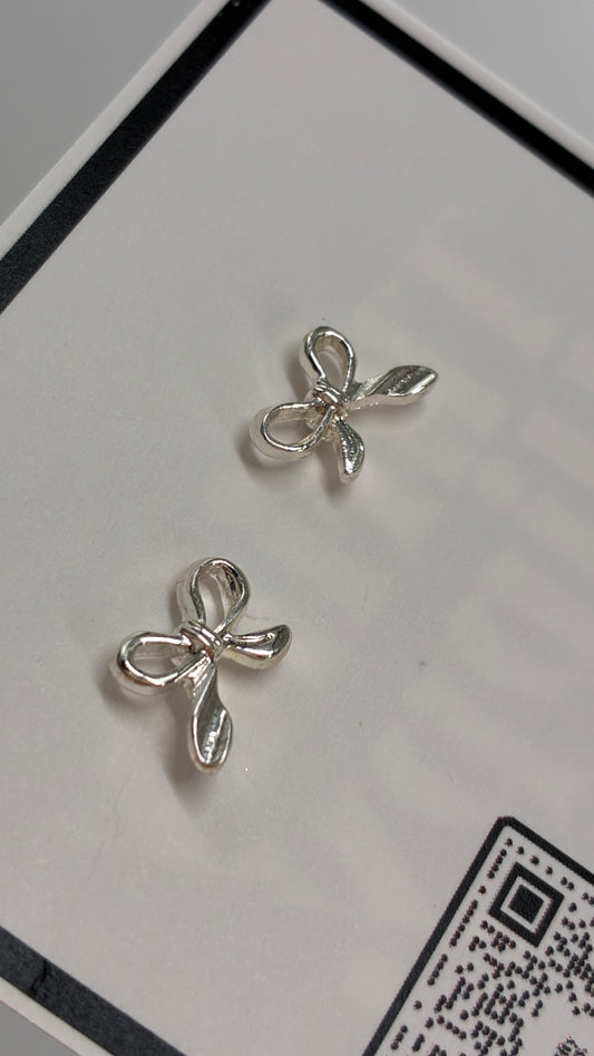 Tiny Dainty Silver Bow Earrings