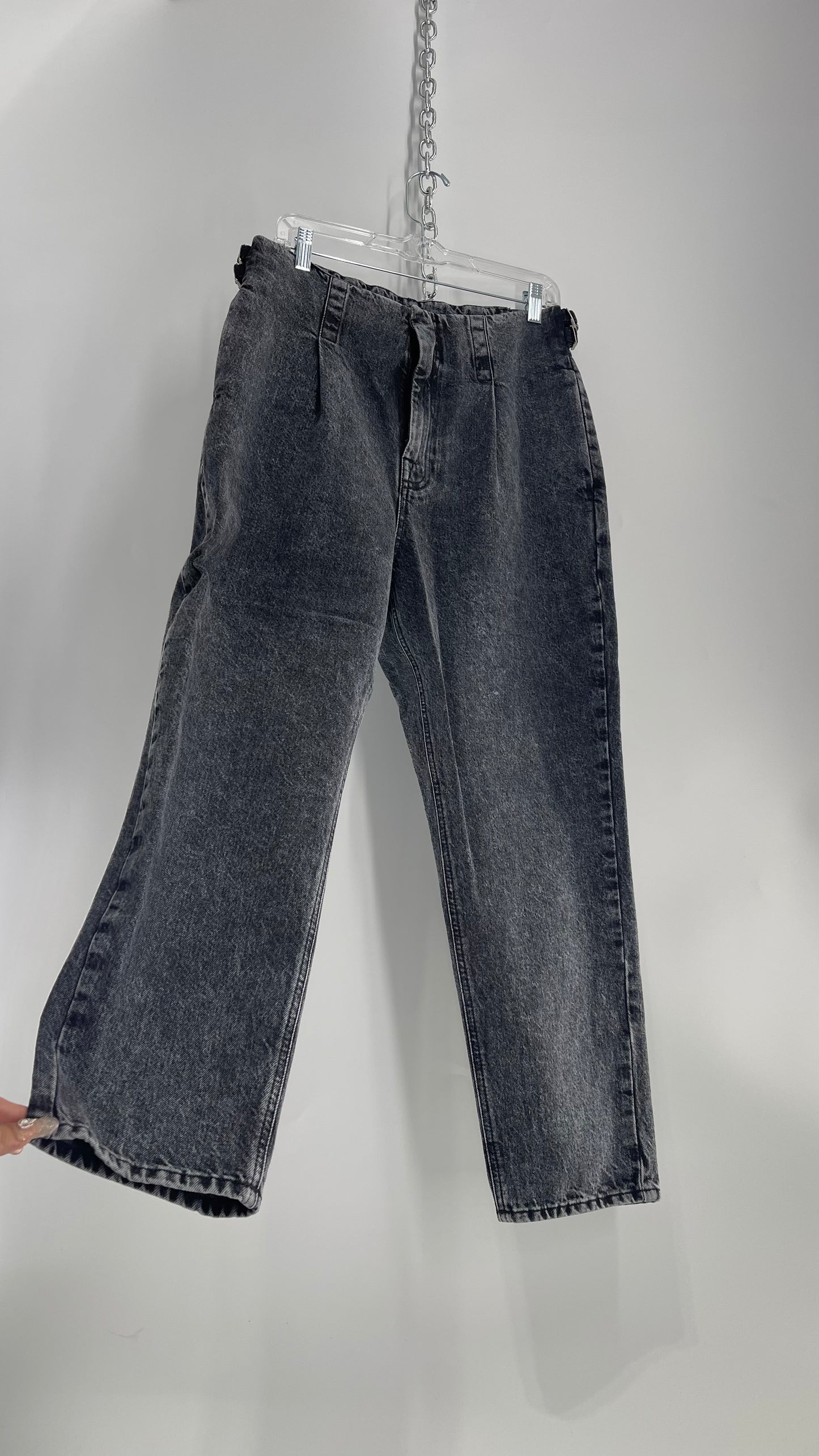 PRPS Charcoal Acid Wash High Waisted Jeans with Pleats and Adjustable Pulls (31)