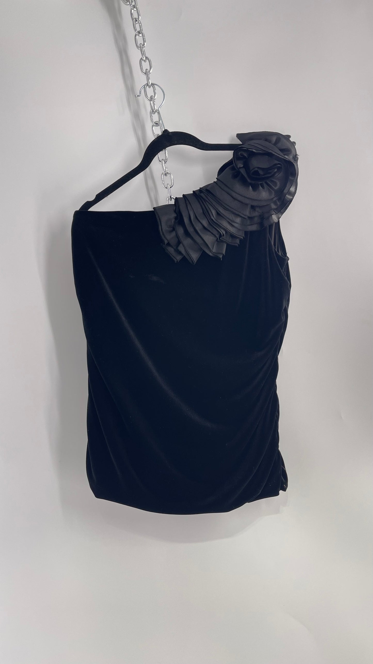 Vintage Velvet Velour Tank with Rosette Shoulder Detailing (Large)