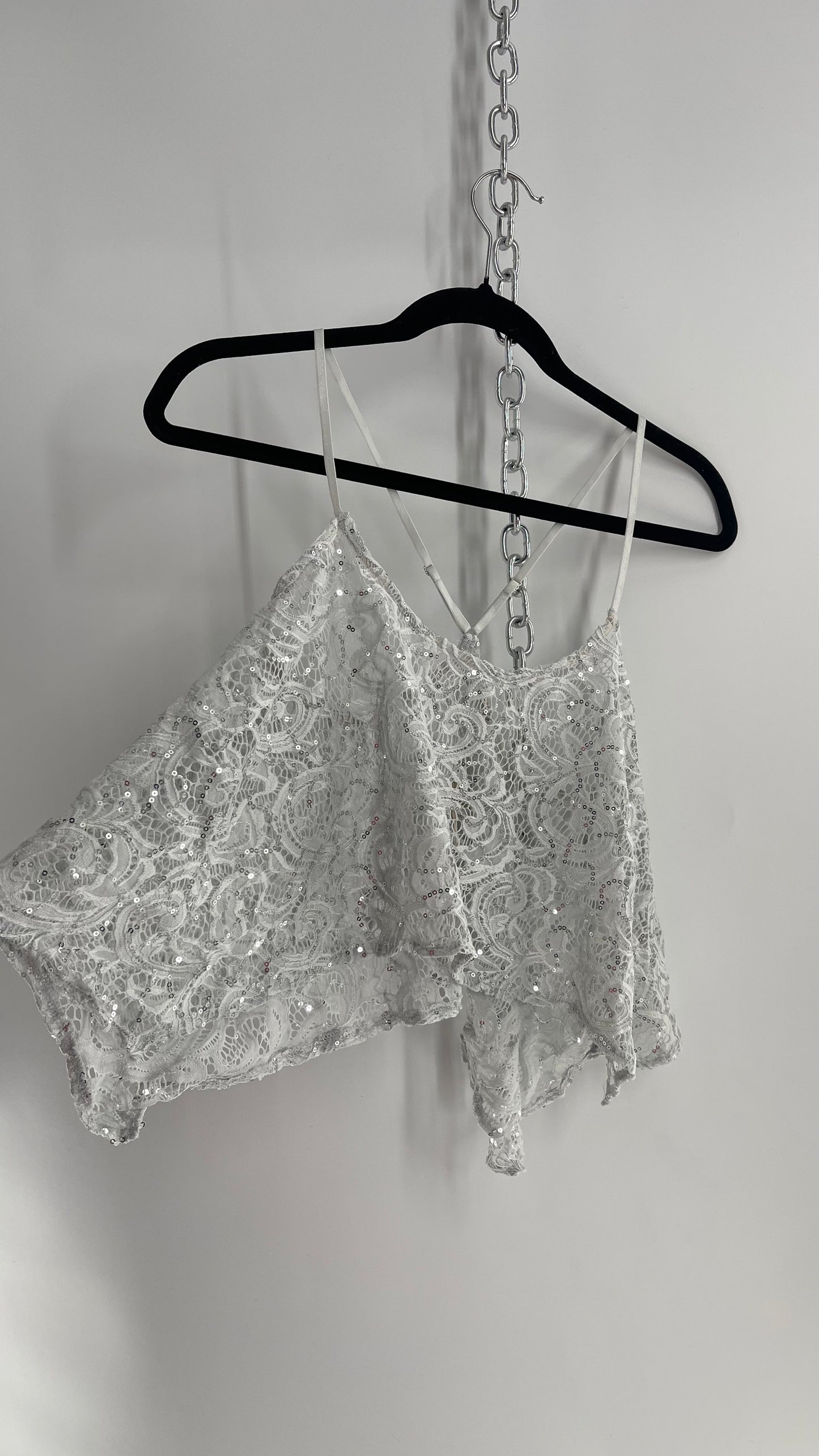 Intimately Free People Lace Handkerchief Hem Sequin Tank (XS)