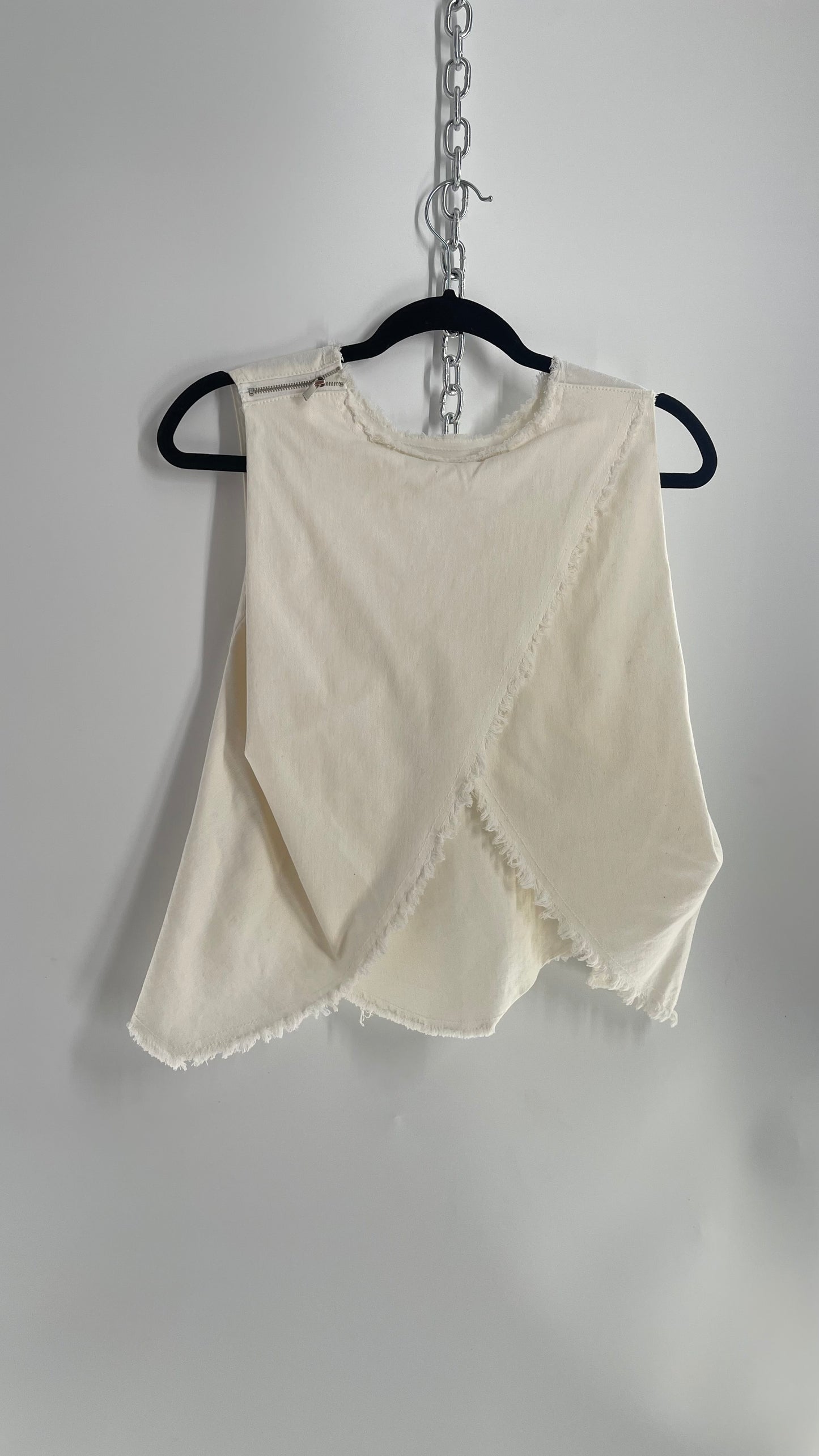 Anthropologie 1 by 0’2nd White Denim Sleeveless Cross Over Back Top with Tags Attached (2)