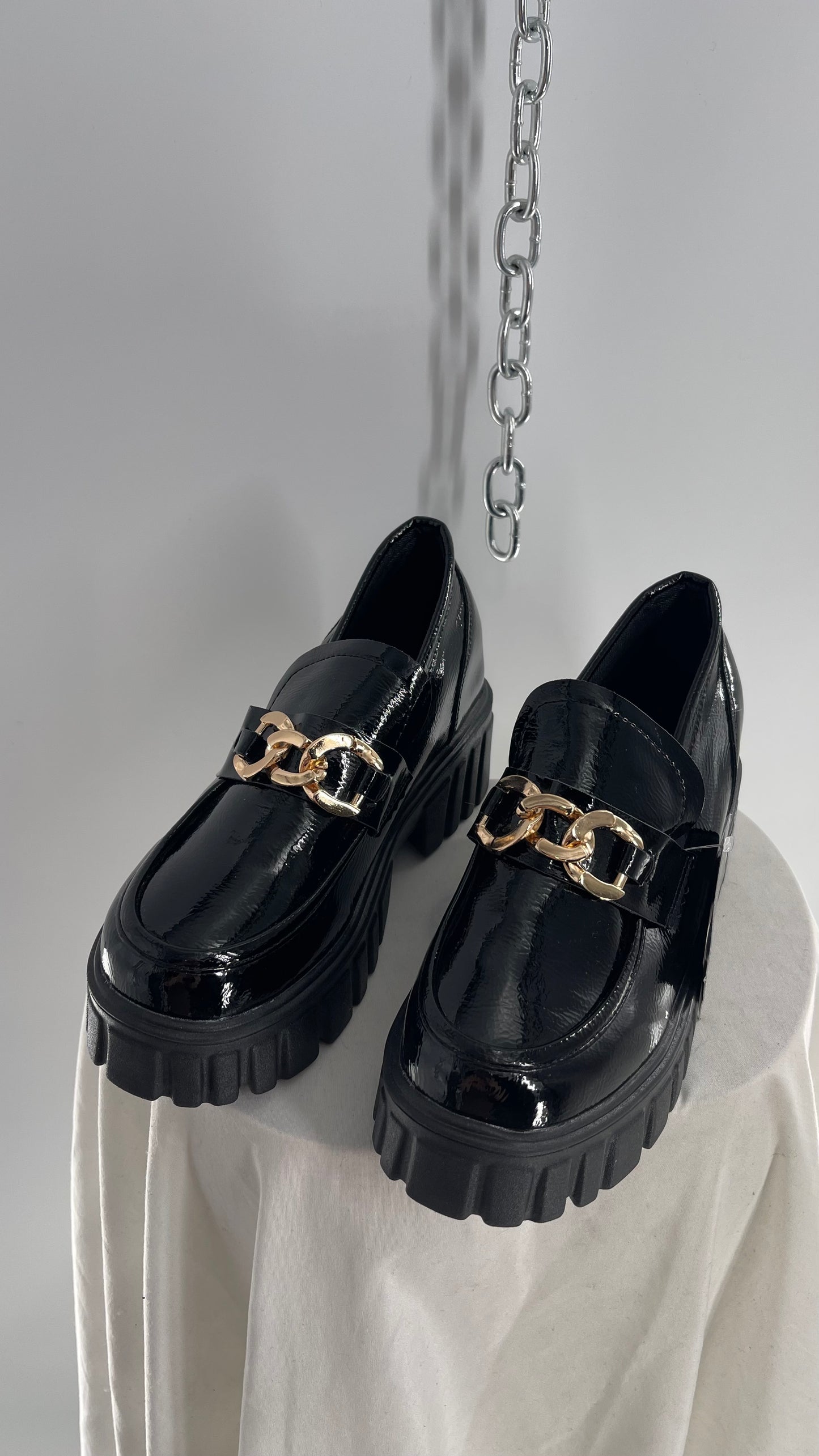 Patent Pleather Platform Oxfords with Gold Chain Detailing (7)