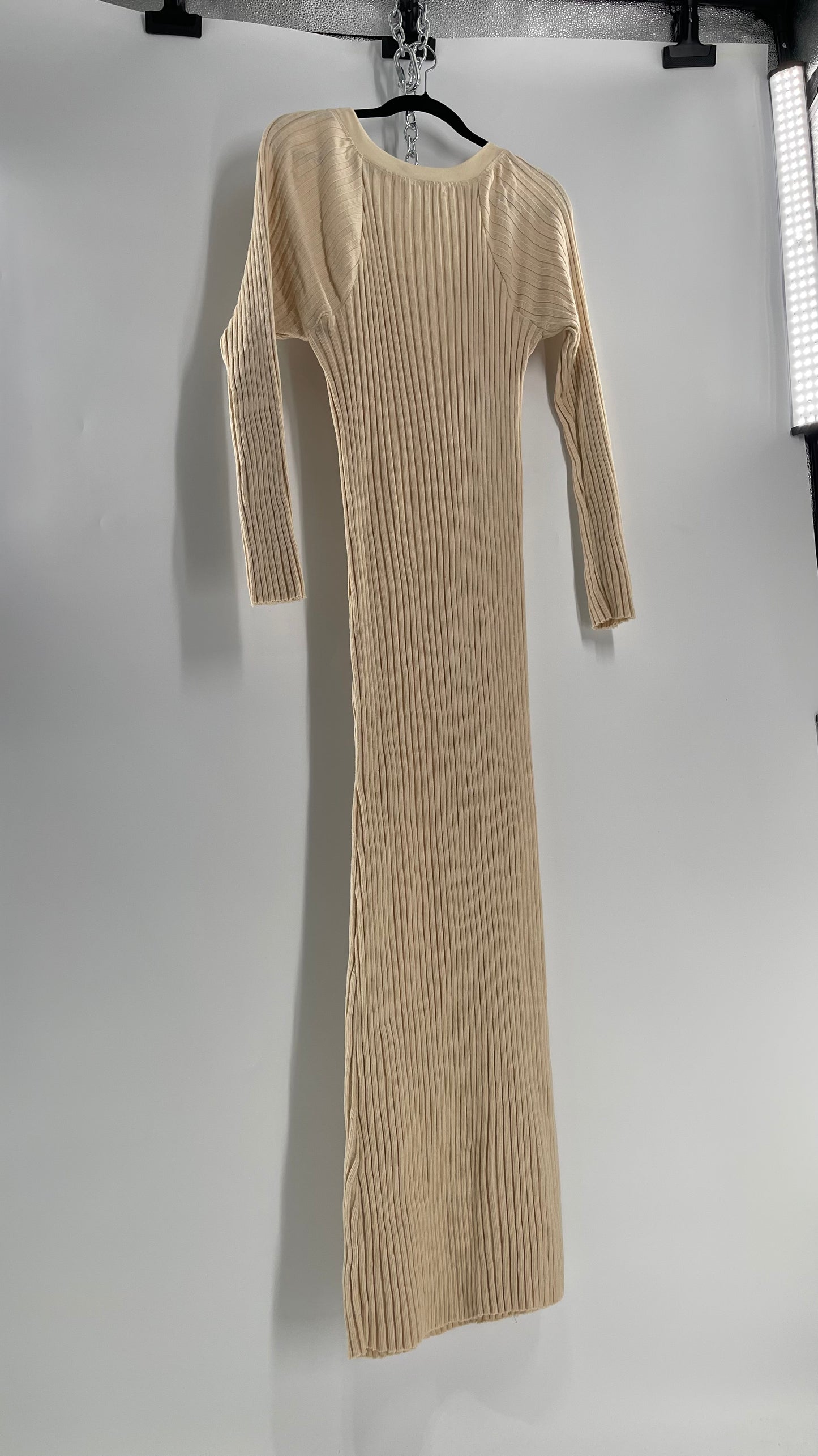 Free People Beige Knit Full Length Cozy Dress (Large)