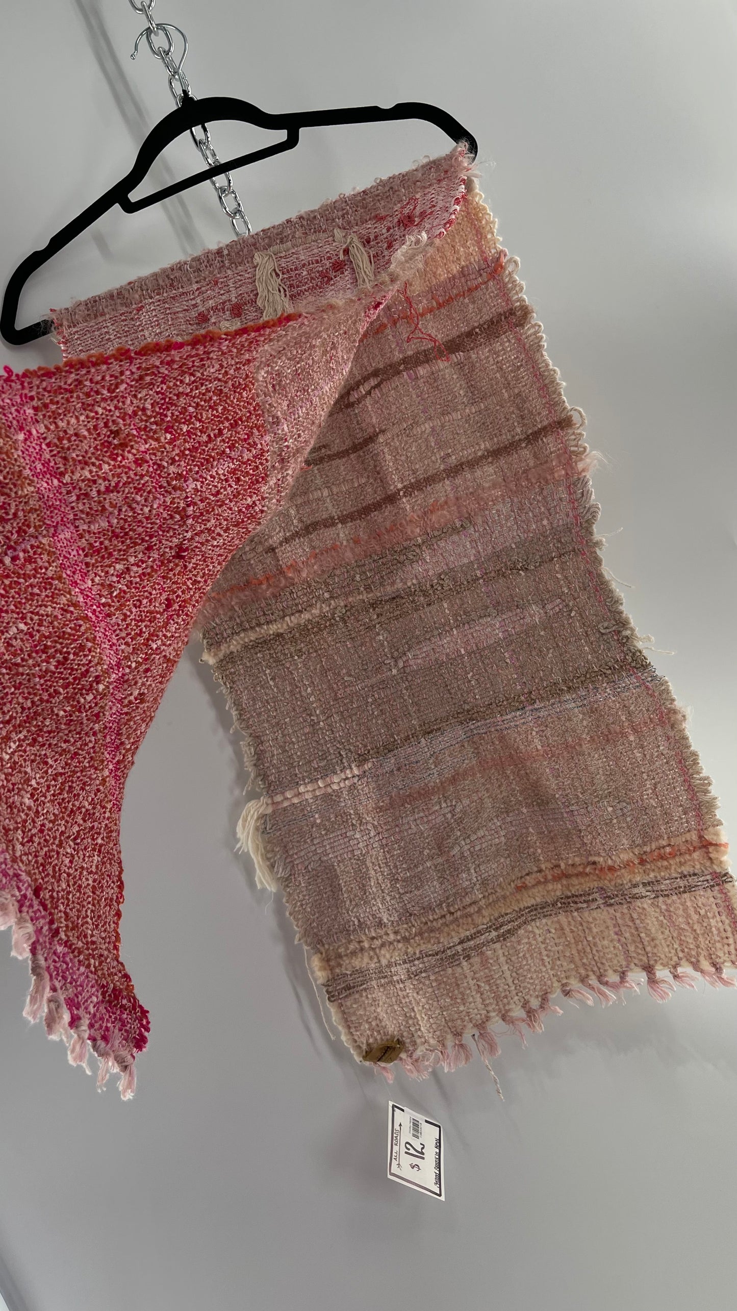 Anthropologie ALL ROADS Pink and Red Hand Knit Scarf