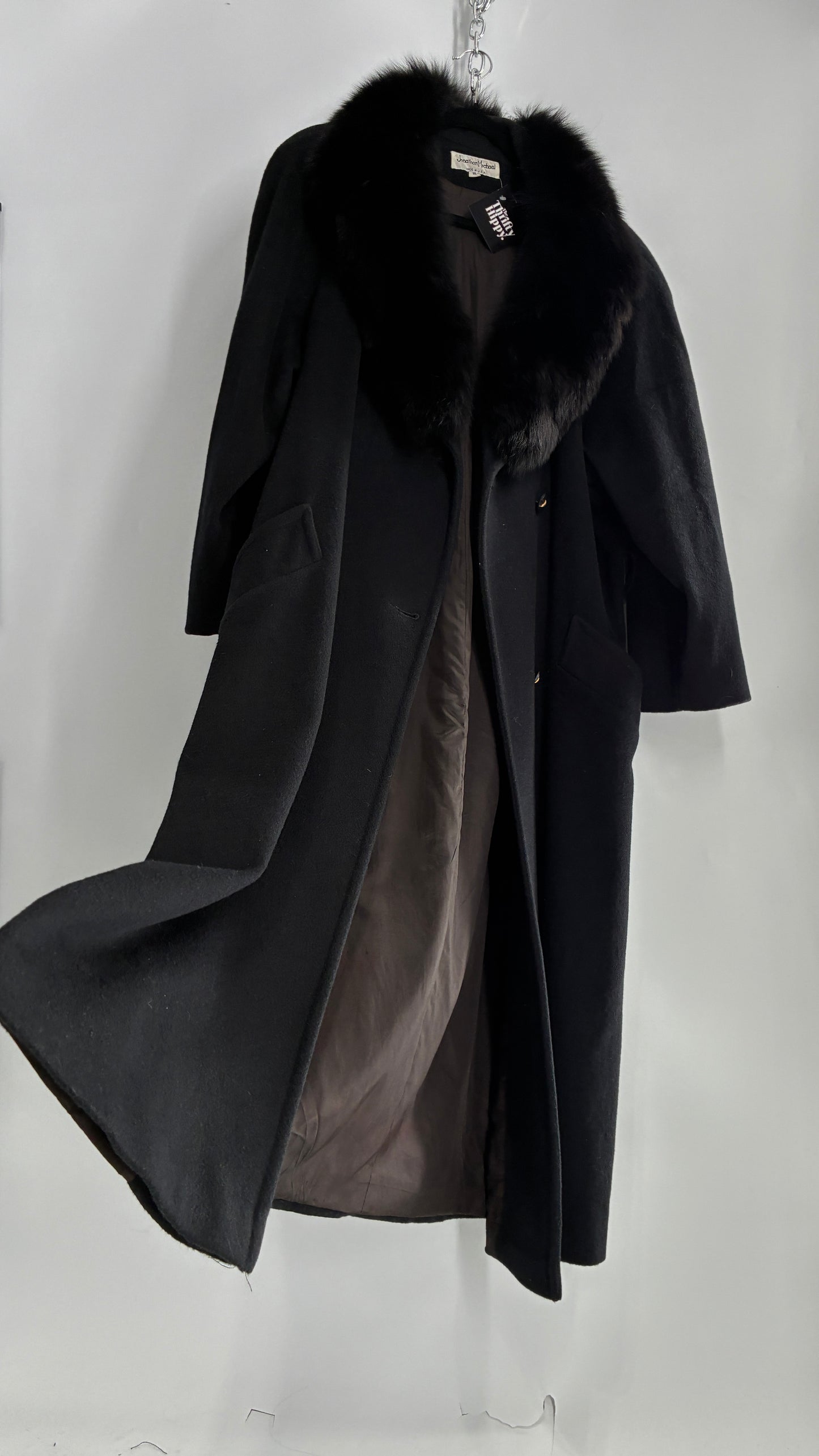 Jonathan Michael Black Full Coat with Genuine Fur Collar (C)(16)