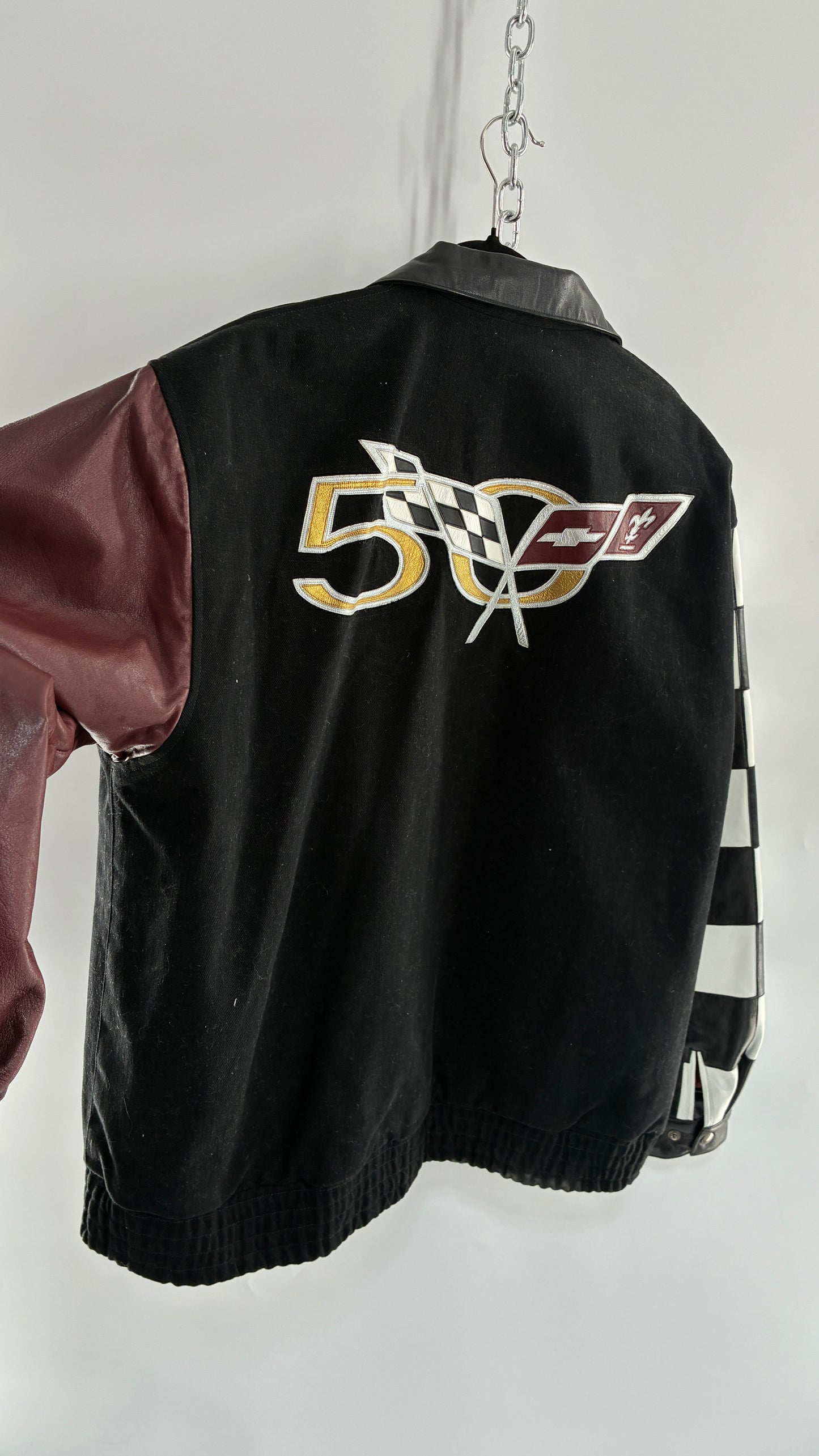 RARE Vintage Chevy CORVETTE 50th Anniversary Leather Varsity Style Jacket (Large)