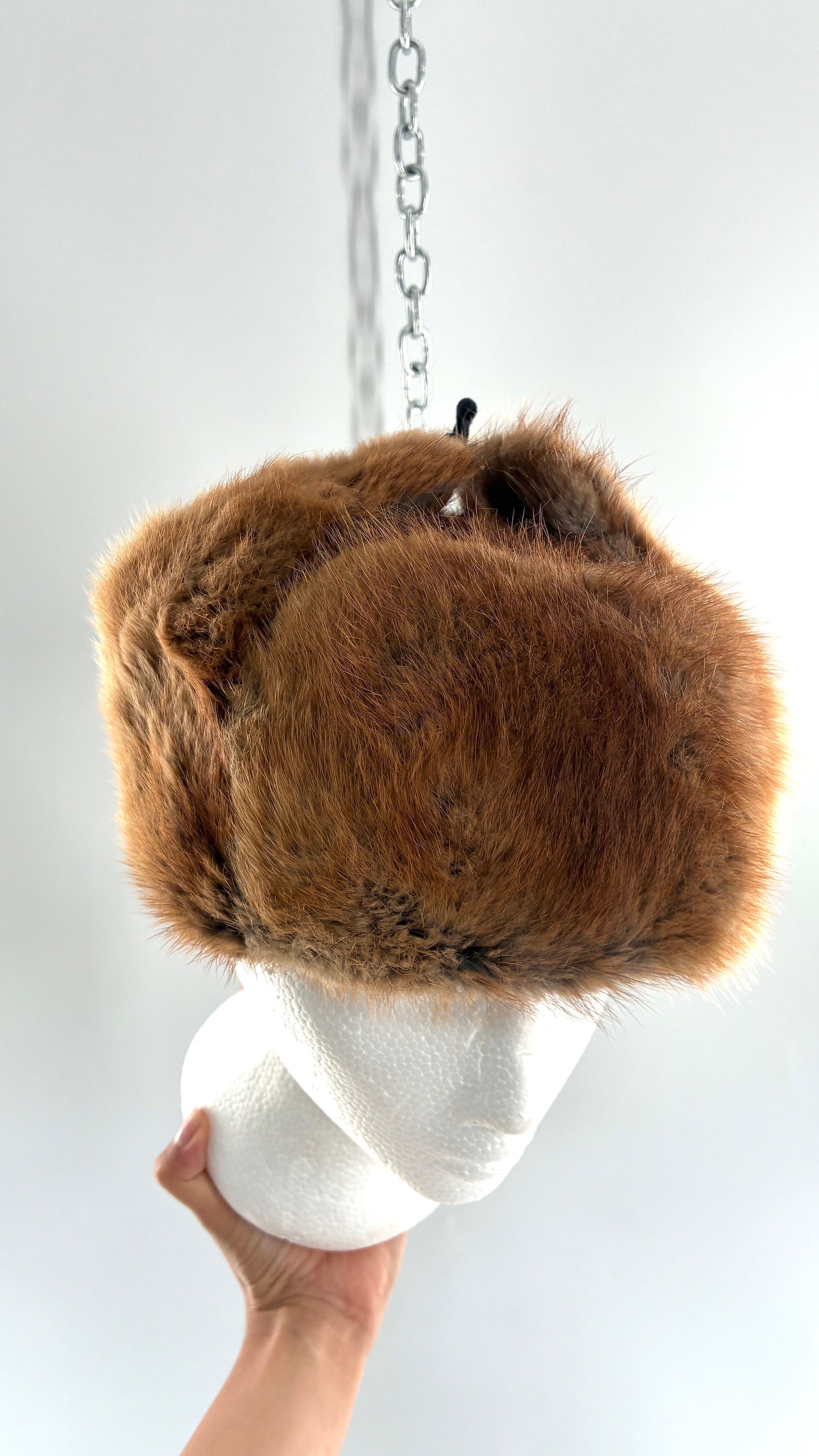 Vintage 1950s Genuine Fur Pill Box/Aviator Hat with Quilted Interior