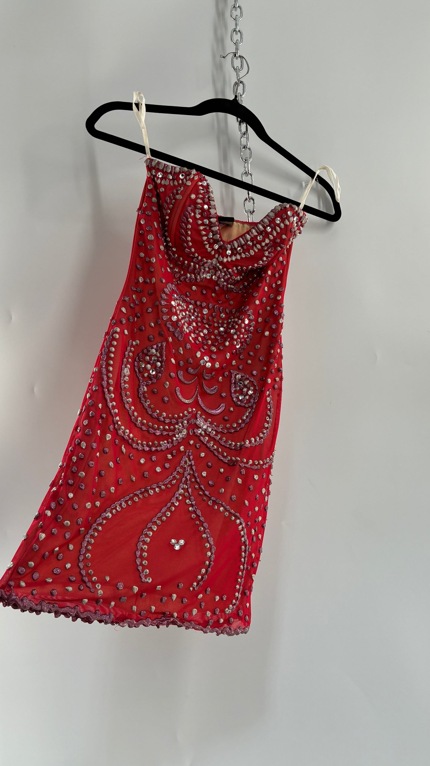 Vintage HOLT Hand Painted in MIAMI Mesh Mini Dress with Wired Corset Bust (XS)