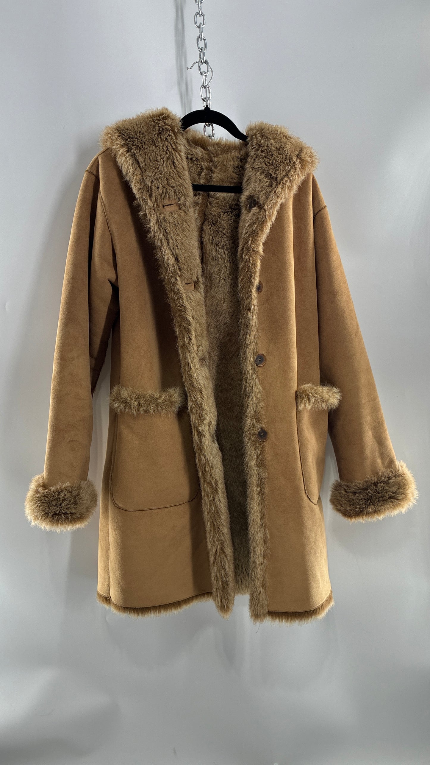 Vintage JONES NEW YORK Reversible Fur and Vegan Suede Coat (Small)
