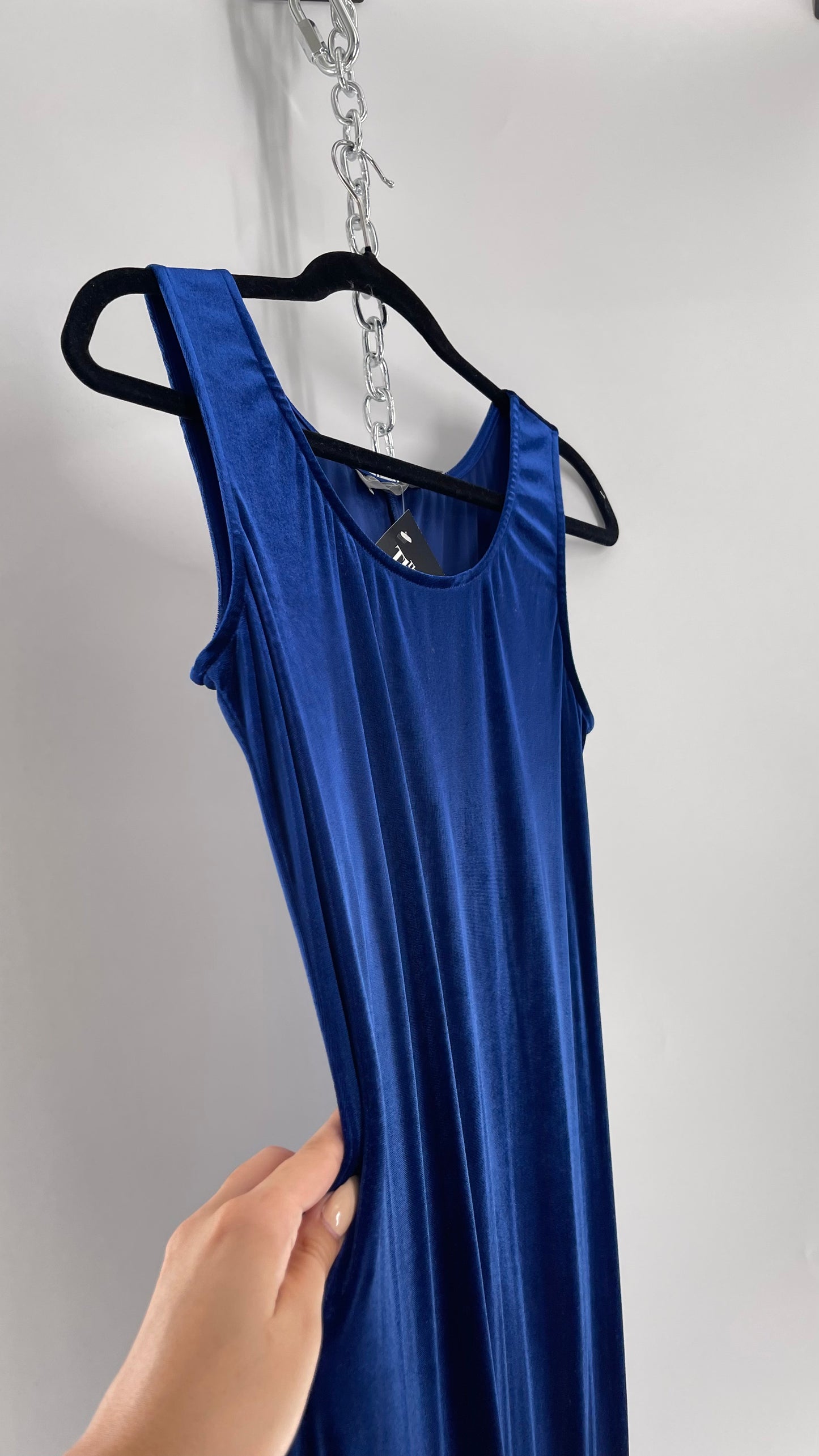 Vintage Carol Anderson Royal Blue Velvet Square Neckline Floor Length Dress (Medium)