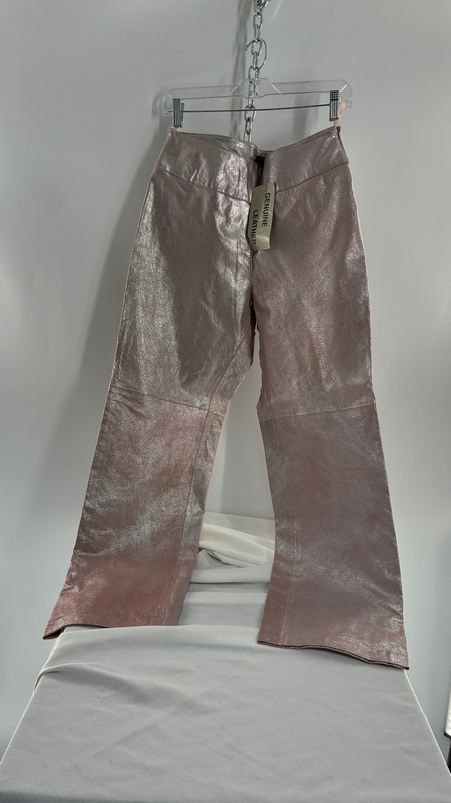 Vintage Deadstock METROSTYLE Pink Metallic Leather Low Rise Bottoms (12)