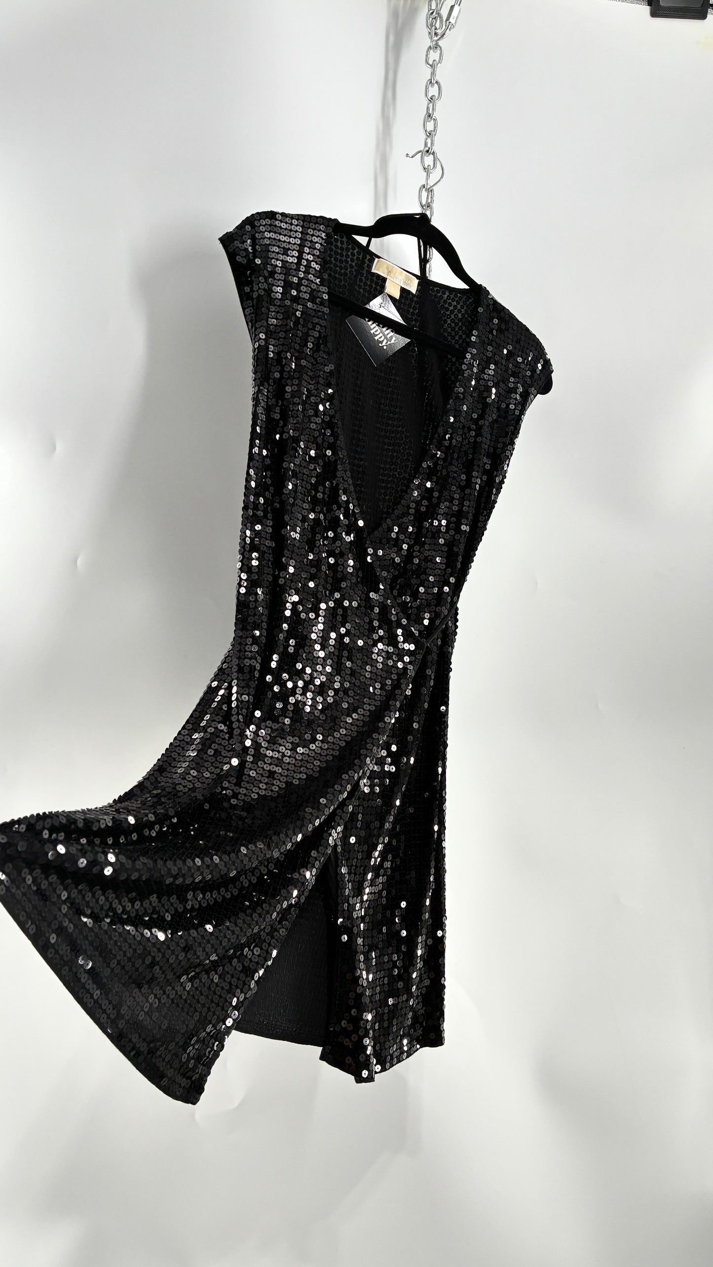 Vintage MICHAEL KORS Black Sequin Wrap Dress (Small)