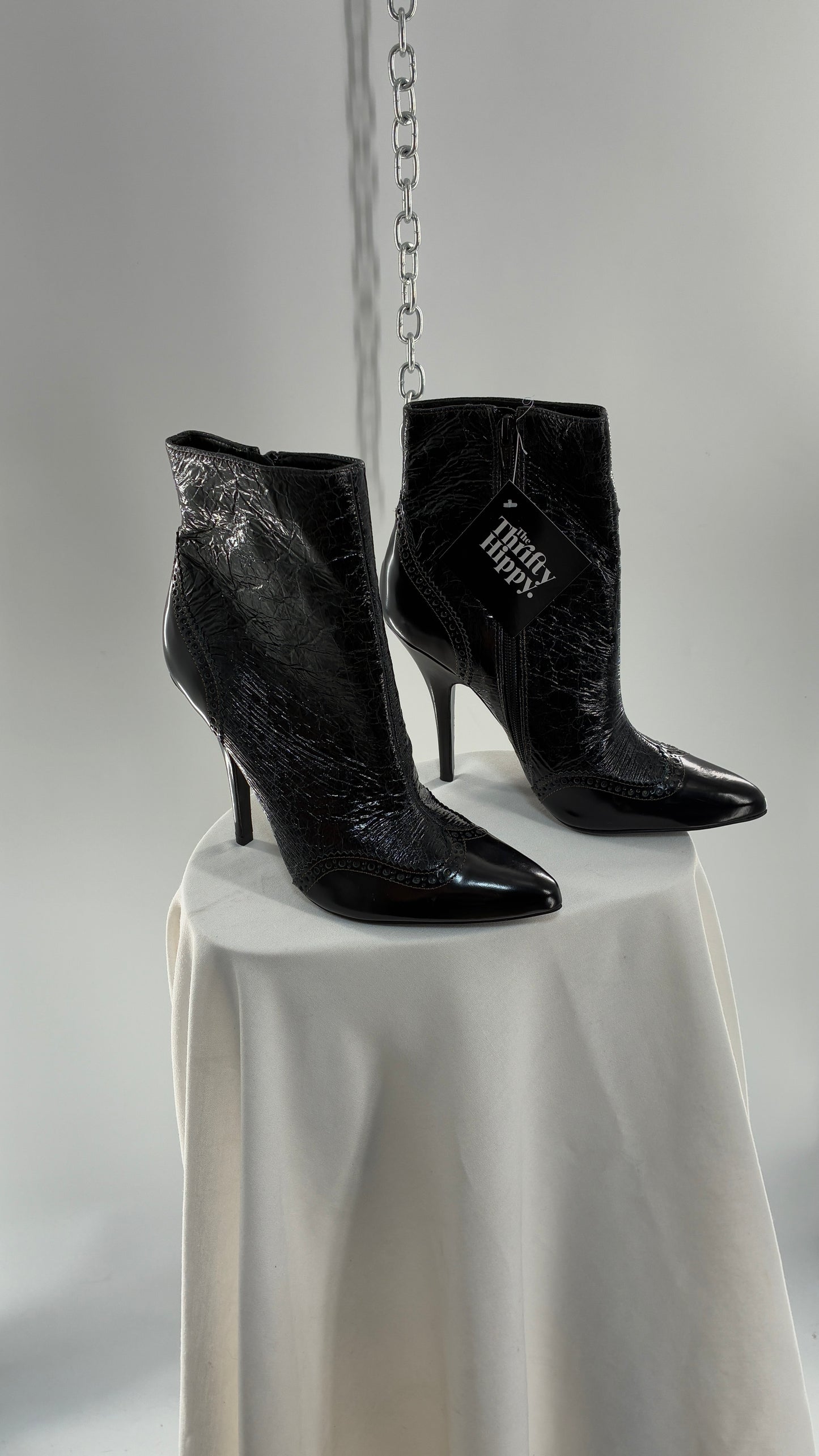 Vintage TORY BURCH Black Patent Leather Stiletto Boots  (9.5)