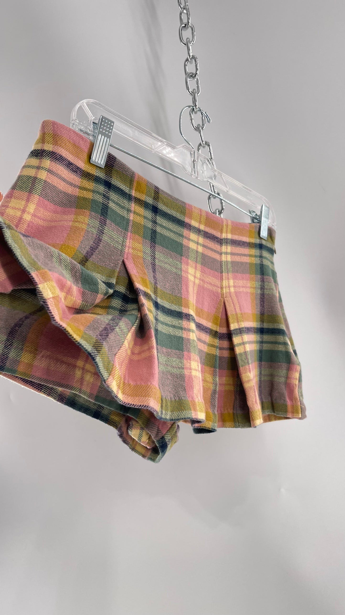 Free People Pink Plaid Pleated Micro Mini Skort with Tags Attached (4)