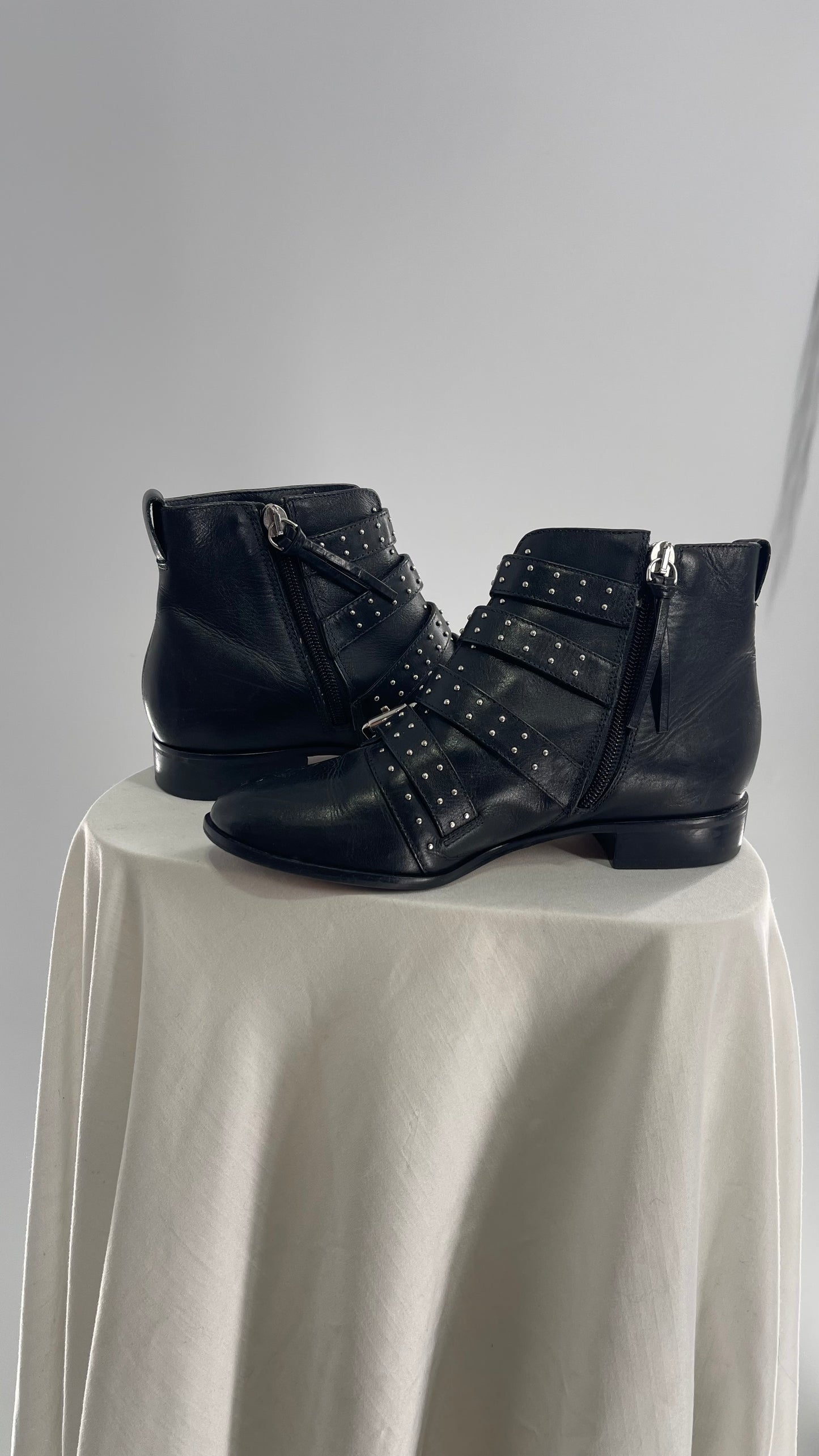 Rebecca Minkoff Brazilian Leather Black Studded Buckle Boots (5)