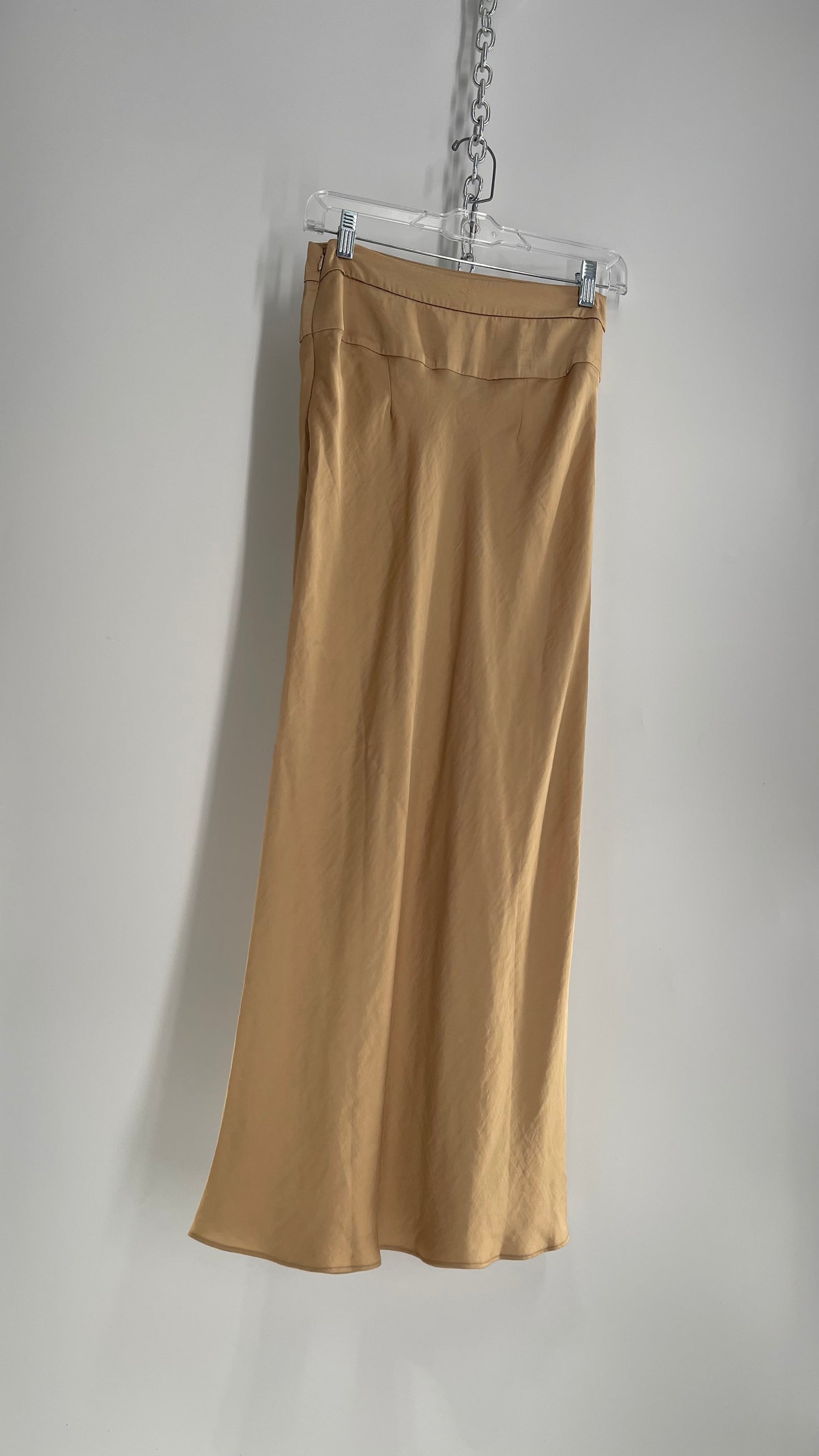 Free People Gold/Tan Silky Maxi Slip Skirt with Wide Waist Band (2)