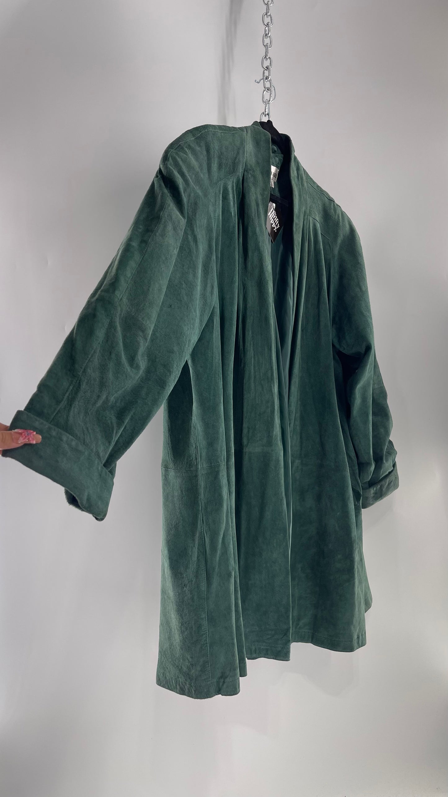 Vintage ELLEN ASHLEY Green Suede Leather Coat (Large)