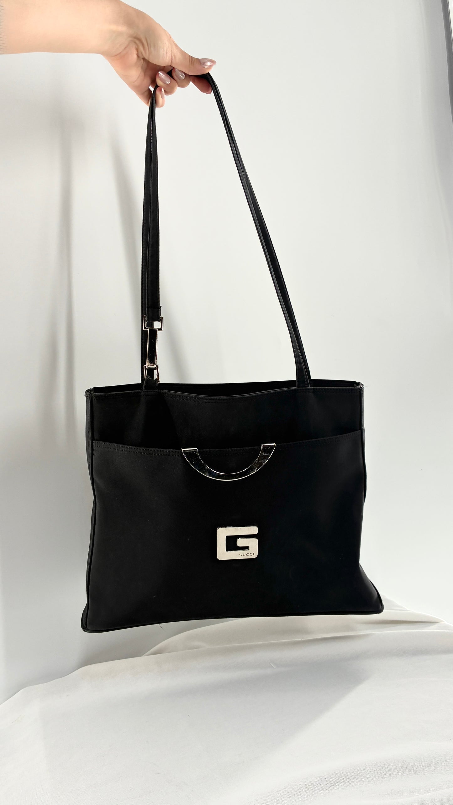 Vintage GUCCI Inauthentic Black Shoulder Bag with Silver Metal Hardware