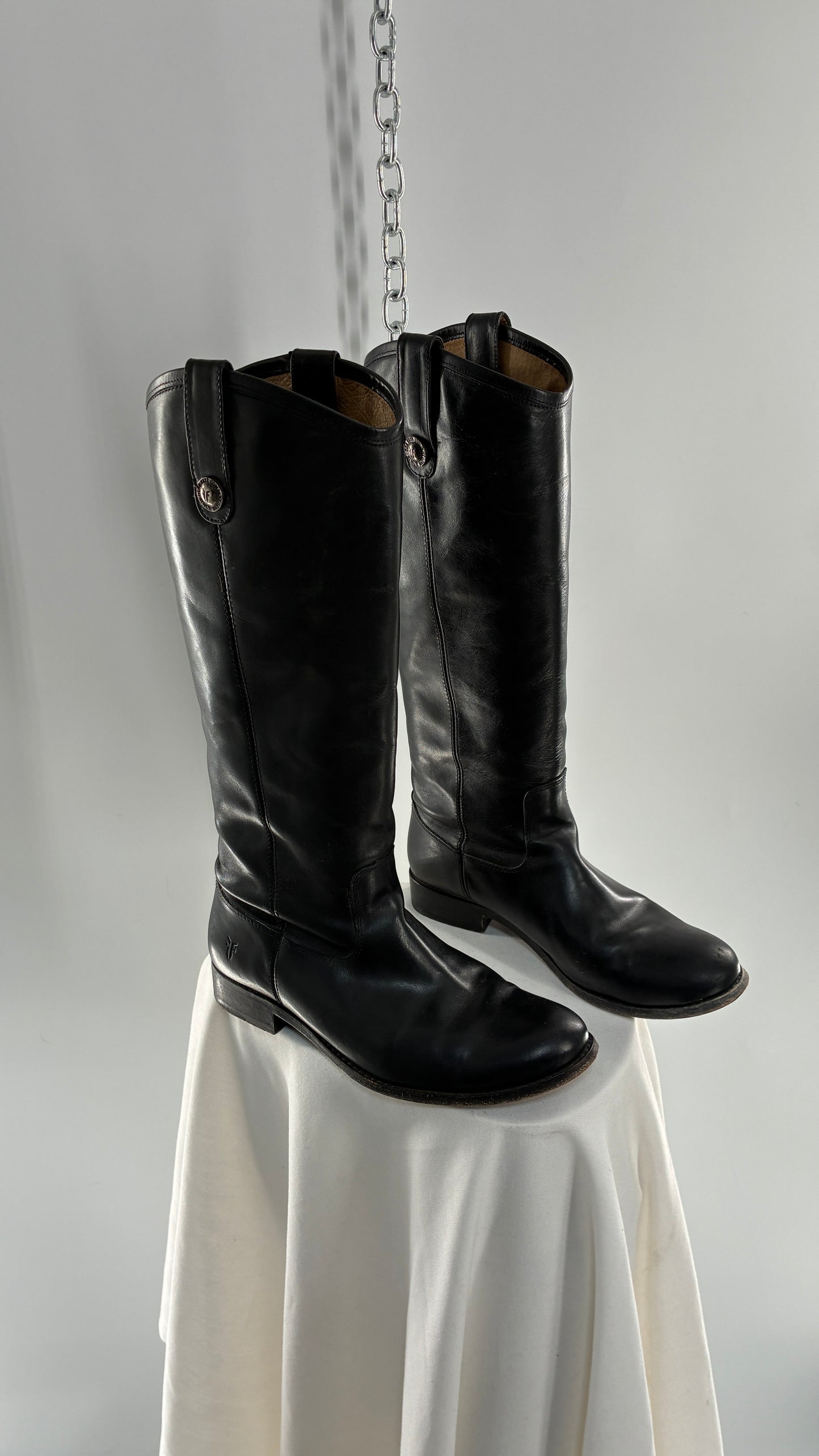 Vintage FRYE Melissa Tall Black Leather Button Boot Made in Mexico (7.5)