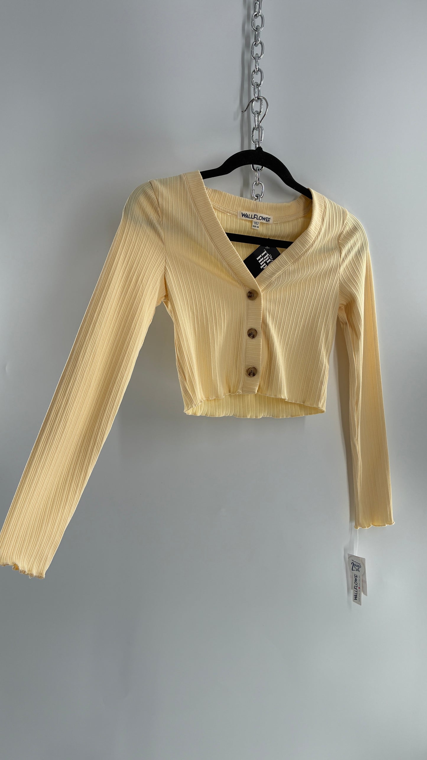 WALLFLOWER Baby Yellow Ribbed Cardigan with Tags Attached (XS)