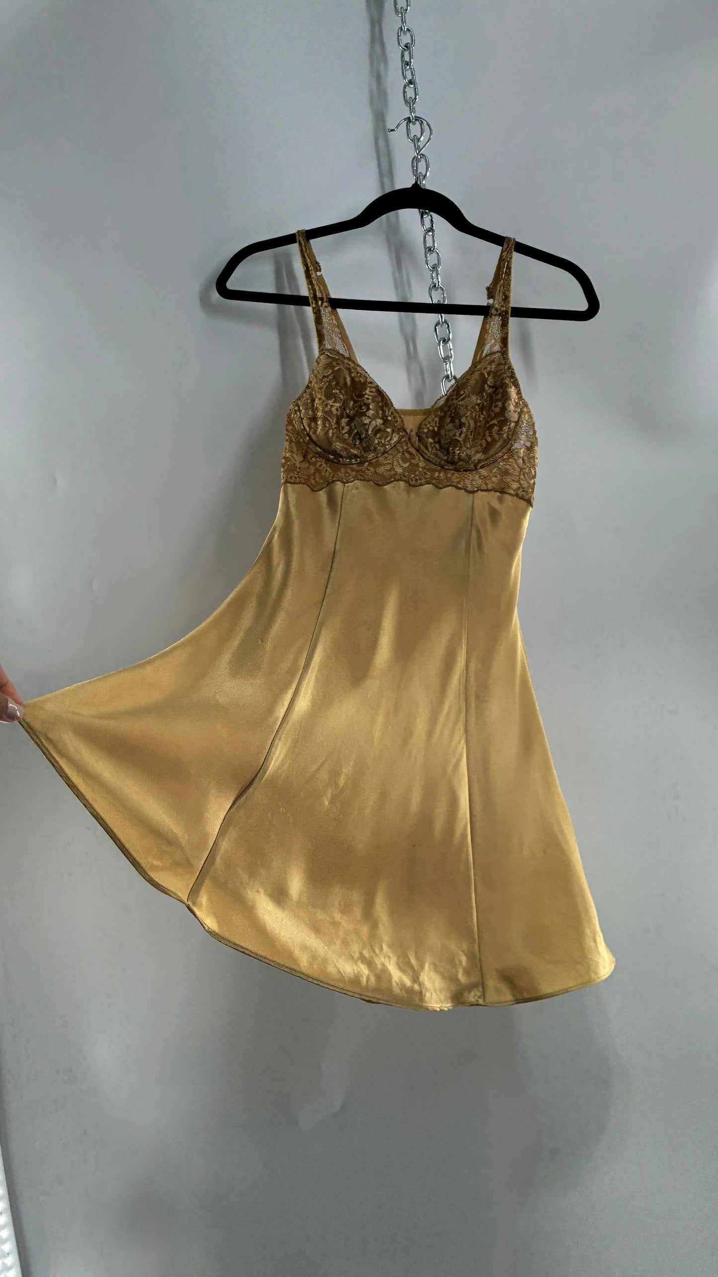Vintage Victoria’s Secret Gold Mini Dress with Lace Underwire Bustier (XS)