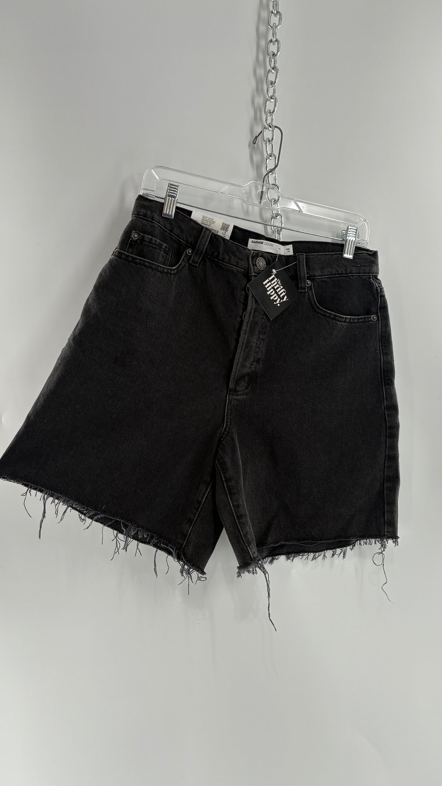 GARAGE Grey Denim 90s A-Line Shorts with Distressed Hem and Tags  (9/29)