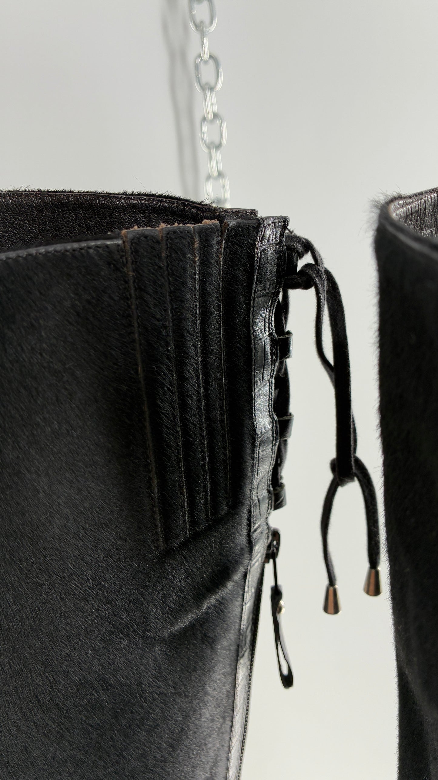 Vintage MIGLIORINI Black Genuine Calf Hair/Fur Boots with Heel, Made in Italy (7.5)