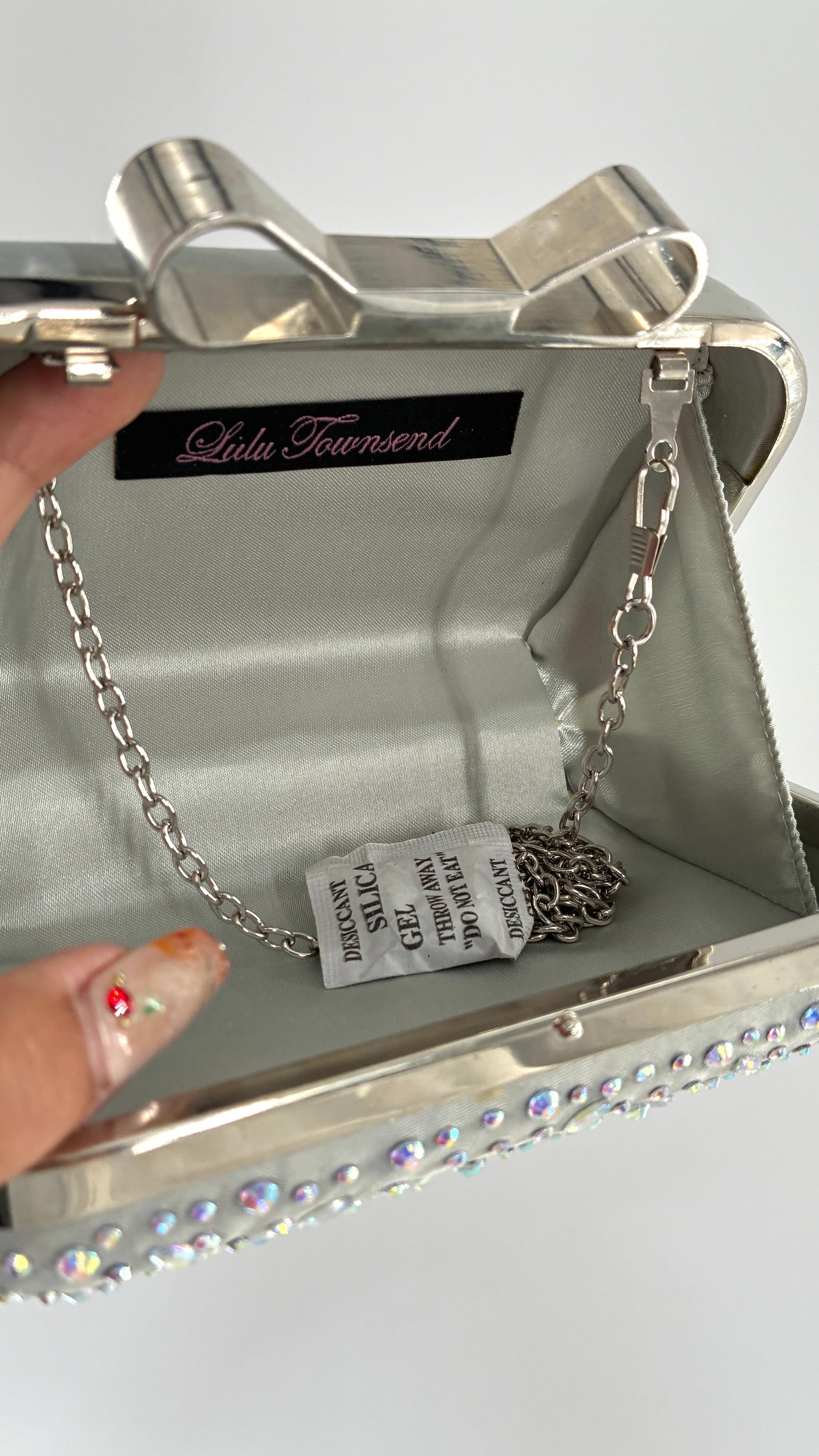 Vintage LULU TOWNSEND Silver Rhinestone, Water Droplet Clutch, Shoulder Bag