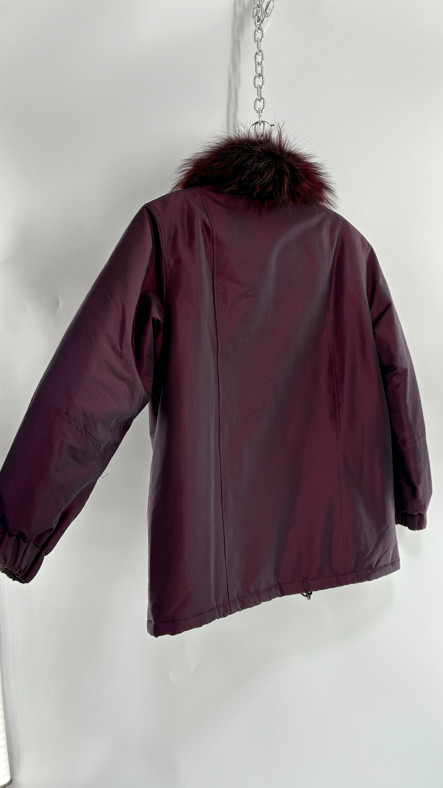 Vintage FLEET STREET Metallic Iridescent Purple Jacket with Exaggerated Genuine Fur Collar (Medium)