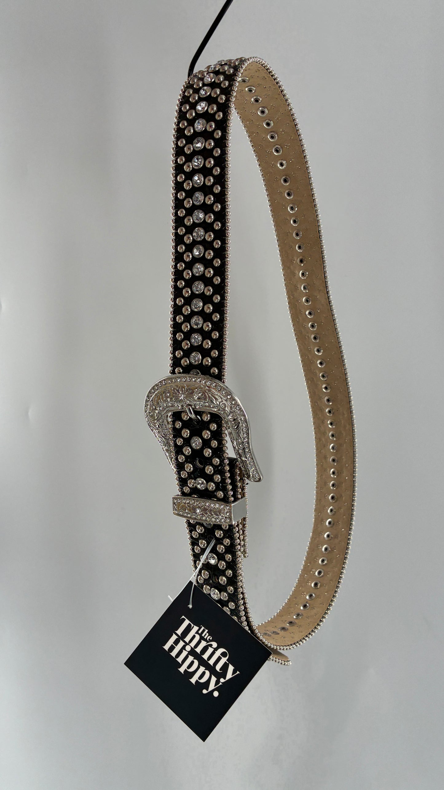 Vintage GUESS Black Rhinestone Studded Belt (Large)