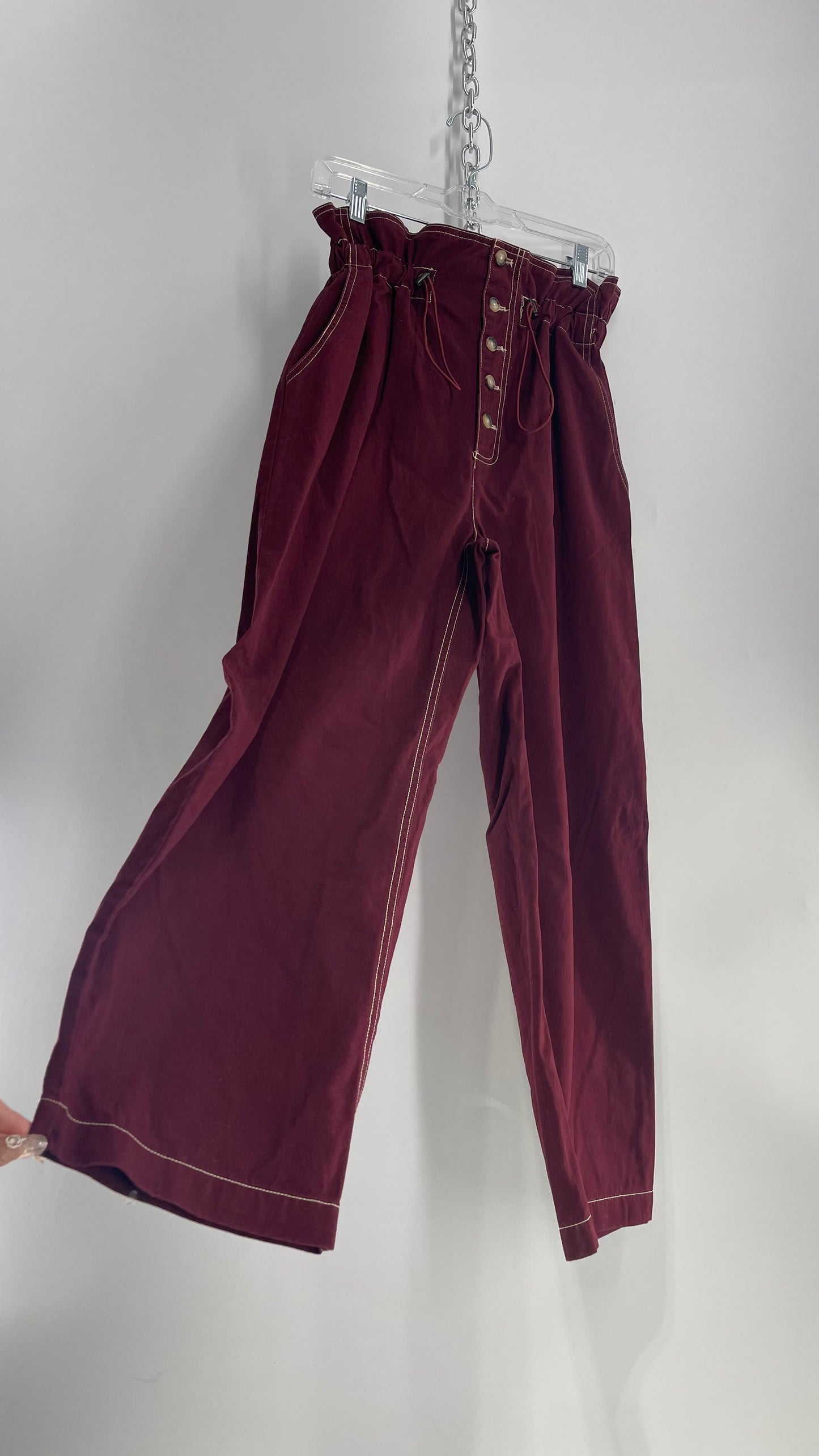 Maroon Urban Outfitters Flare Button Up Pants (M)